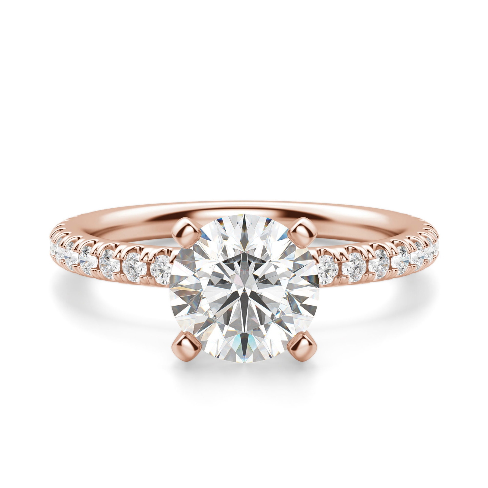 Petite Accented Okrągły 1.75 krt Pierścionek Zaręczynowy Diament Laboratoryjny 585 Różowe Złoto (14K)