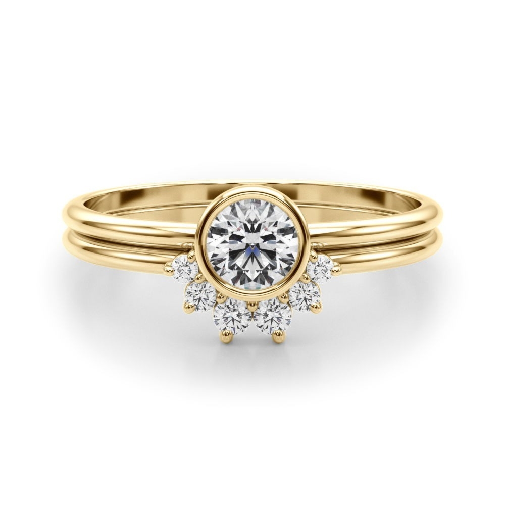 Pierścionek Wielokamieniowy w Oprawie Bezel Diament Naturalny 585 Żółte Złoto