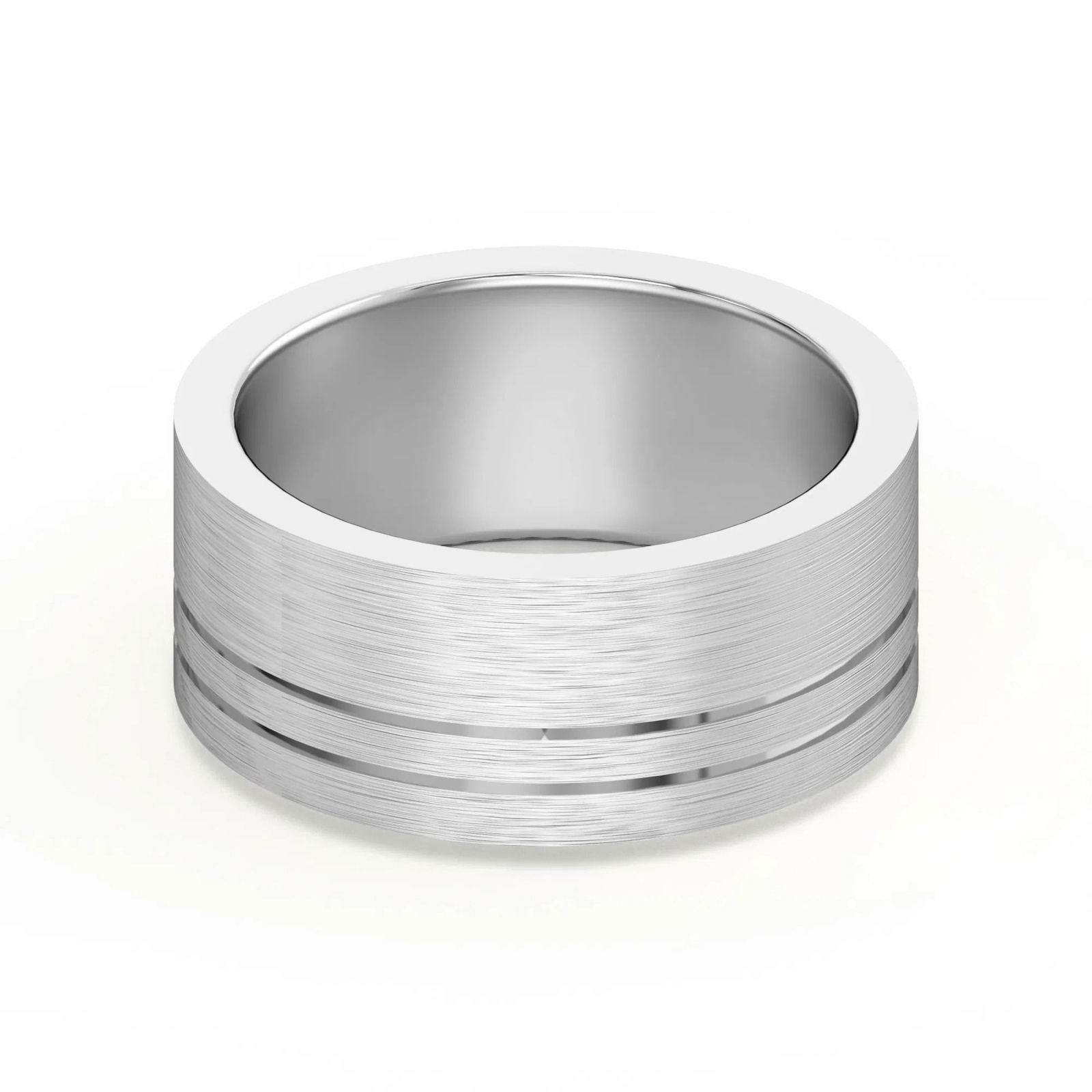 Double Lined Flat Obrączka Ślubna 585 Białe Złoto (14K) 8 MM