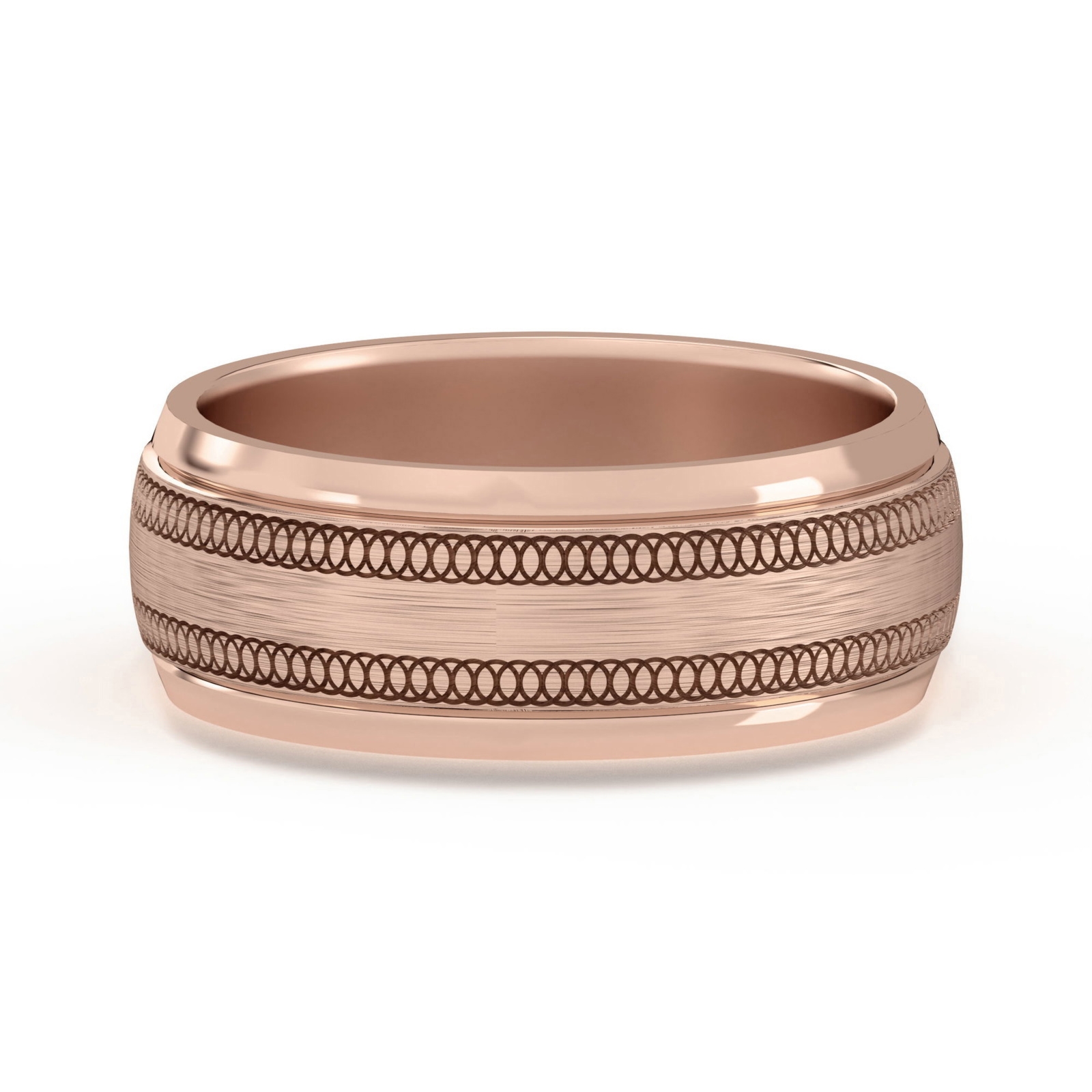 Okrągła z Przeplotem Flat Channel Obrączka Ślubna 585 Różowe Złoto (14K) 7 MM