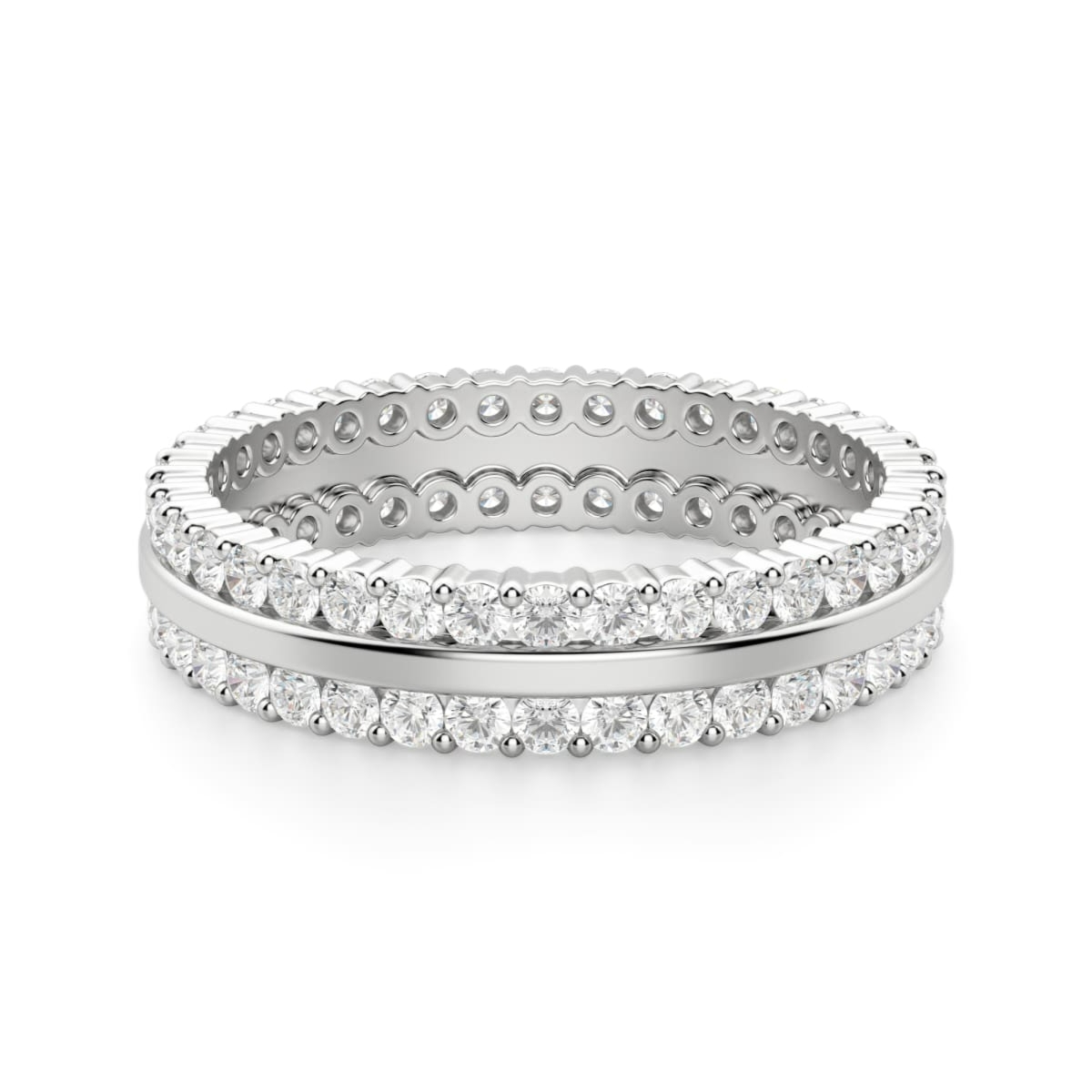 Obrączka Ślubna Dwurzędowa Eternity z Okrągłymi Kamieniami 1.50 mm Laboratoryjny Diament 750 Białe Złoto (18K)