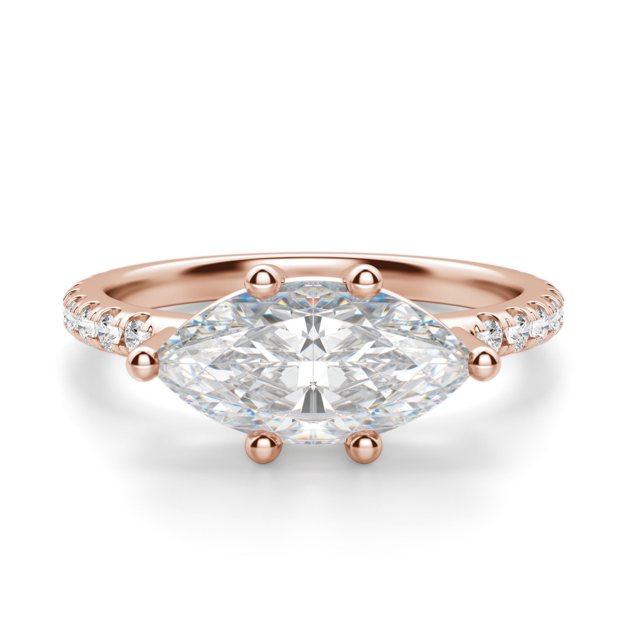 Akcentowany Pierścionek Zaręczynowy z Szlifem Markiza 1.25 ct East-West Diament Naturalny 585 Różowe Złoto