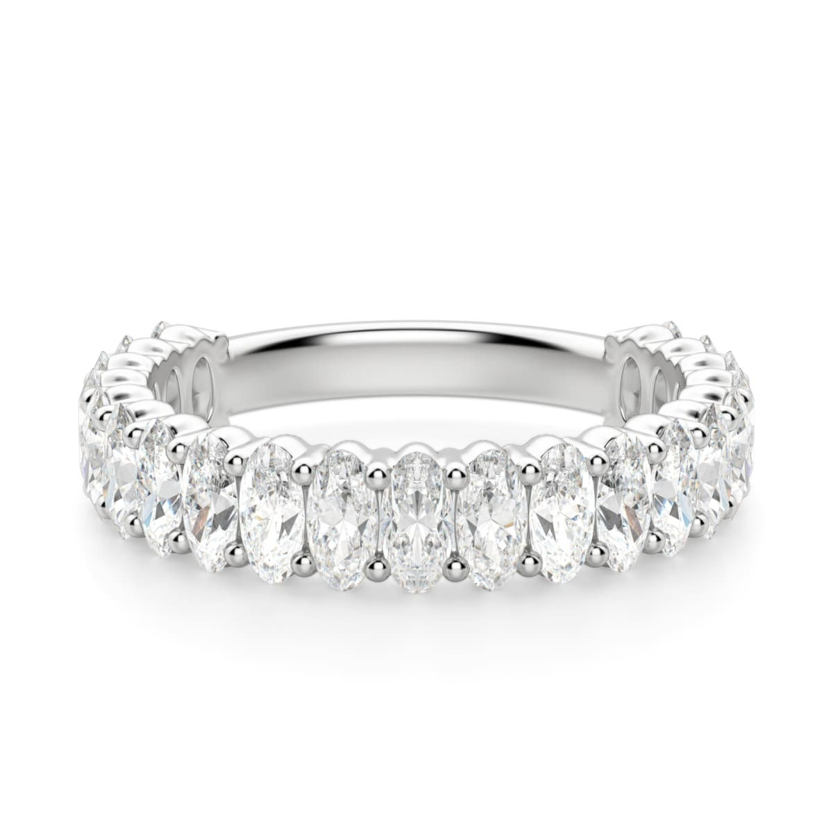 Obrączka Ślubna Half Eternity z Owalnymi Kamieniami 4x3 mm Laboratoryjny Diament 750 Białe Złoto (18K)