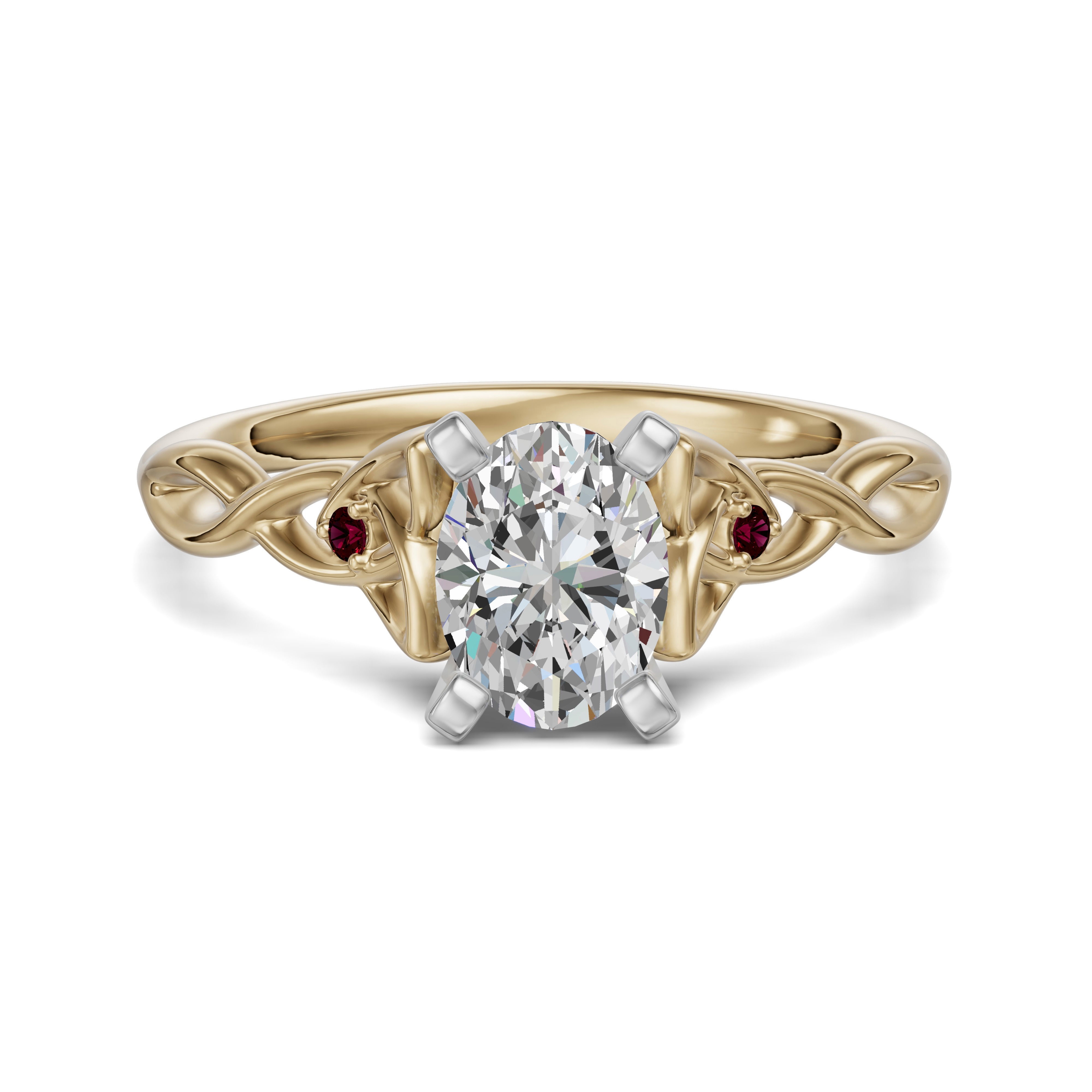 Celtic Knot Owalny 0.75 ct Pierścionek Zaręczynowy - Rubin - Diament Naturalny 585 Żółte Złoto