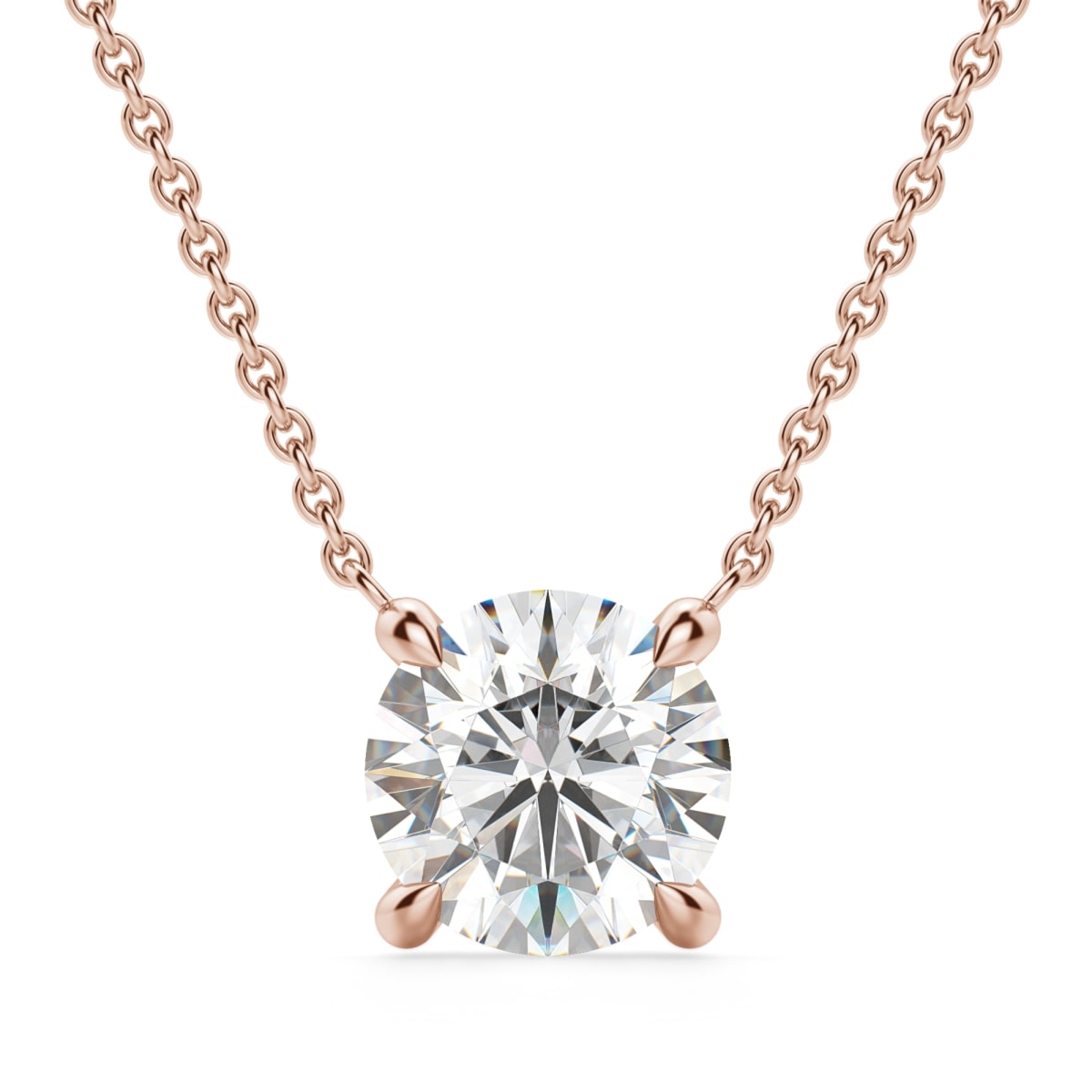 Okrągły Naszyjnik Claw Prong 1.50 kt Laboratoryjny Diament 585 Różowe Złoto (14K)