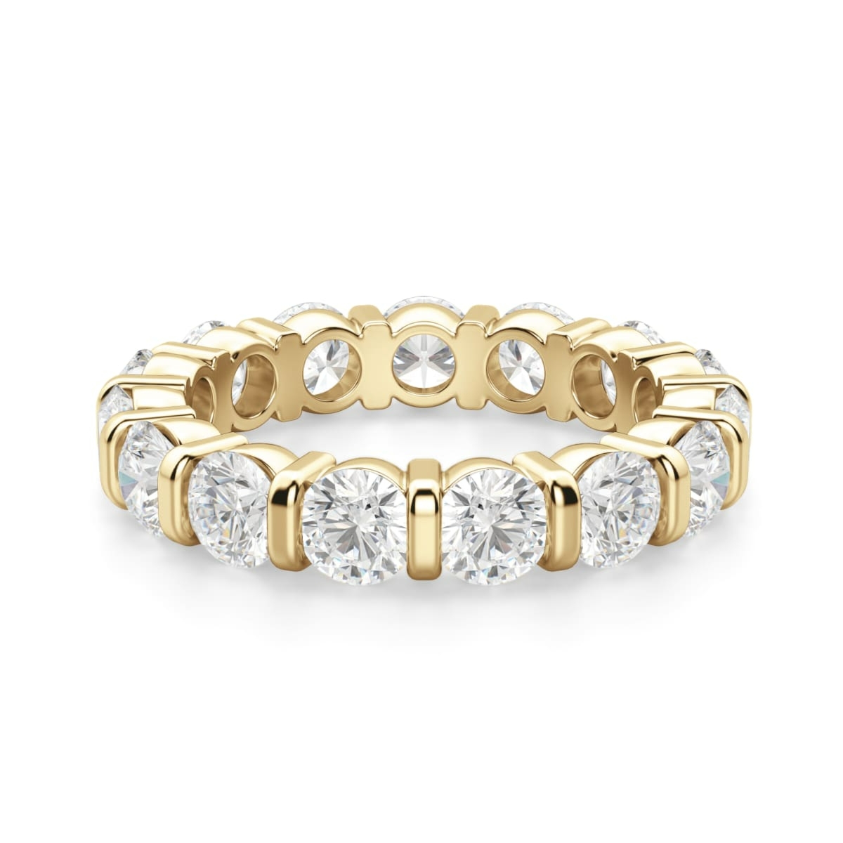 Obrączka Ślubna Eternity Bar Set z Okrągłymi Kamieniami 3.70 mm Laboratoryjny Diament 750 Żółte Złoto (18K)
