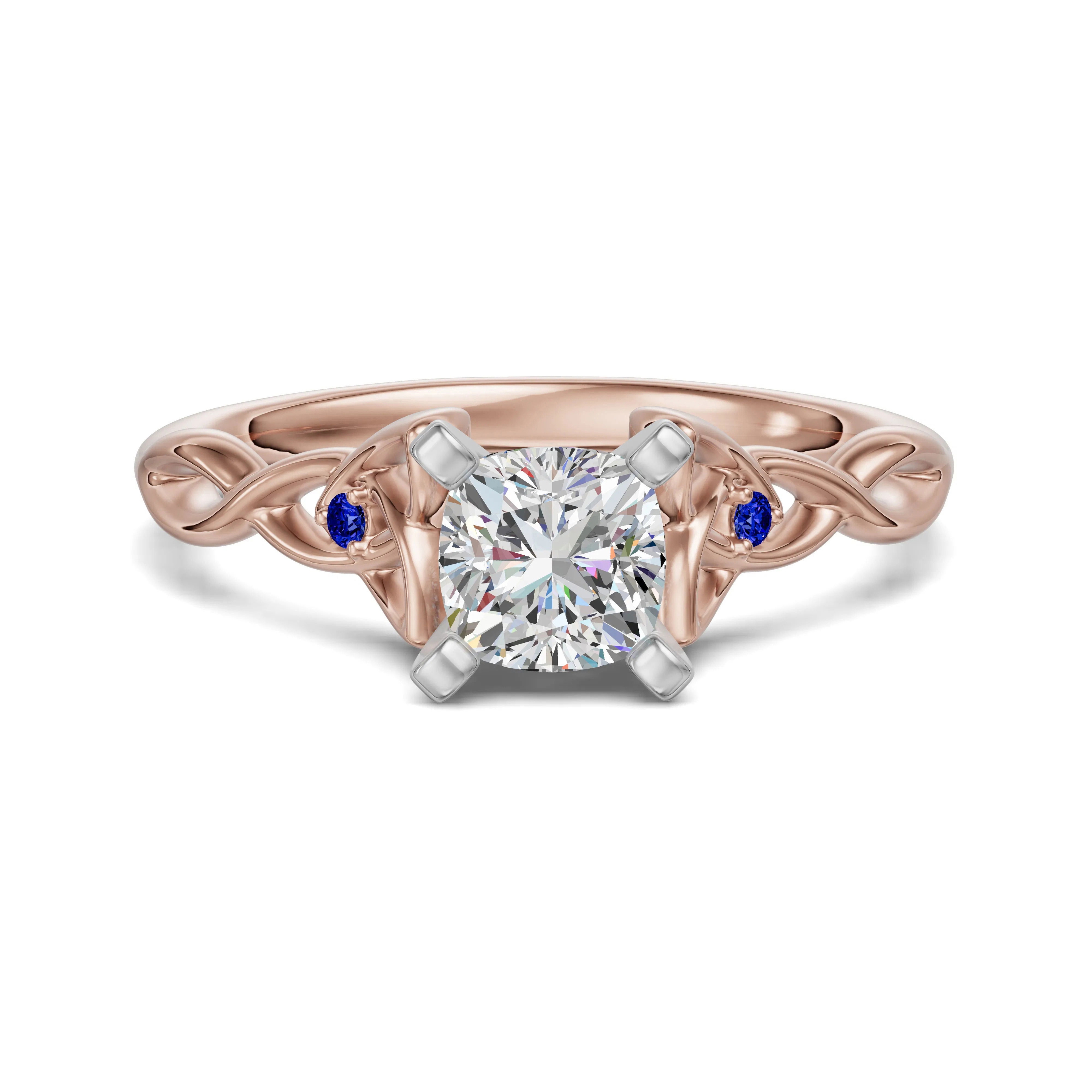Celtic Knot Poduszkowy 2.00 ct Pierścionek Zaręczynowy - Szafir - Diament Naturalny 585 Różowe Złoto