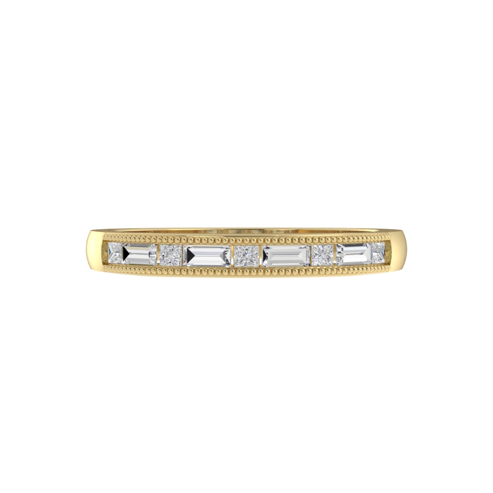 Obrączka Ślubna Channel Princess & Baguette 1.50 MM Diament Laboratoryjny 417 (10K) Żółte Złoto