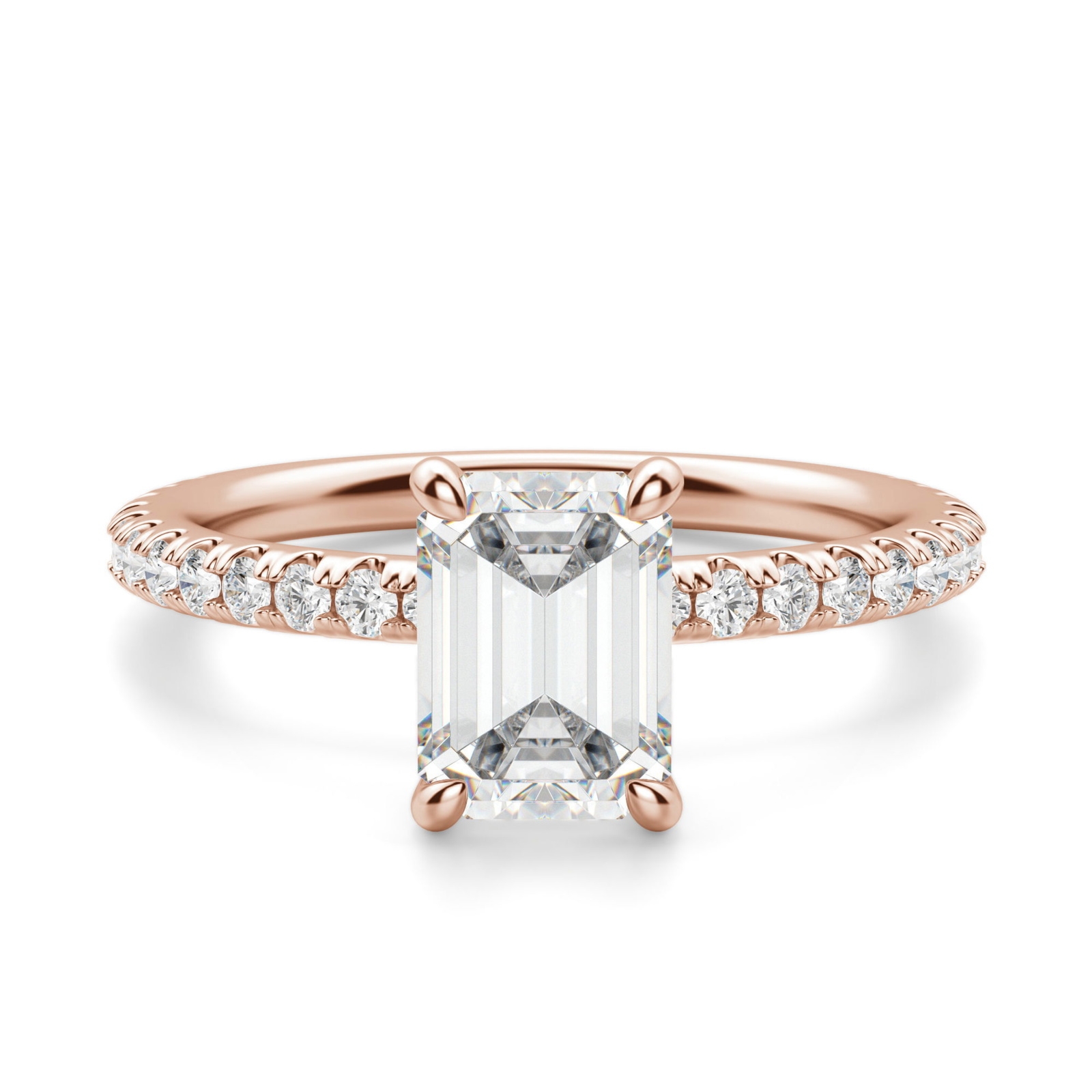 Arezzo Accented Szmaragdowy 1.75 krt Pierścionek Zaręczynowy Diament Laboratoryjny 585 Różowe Złoto (14K)