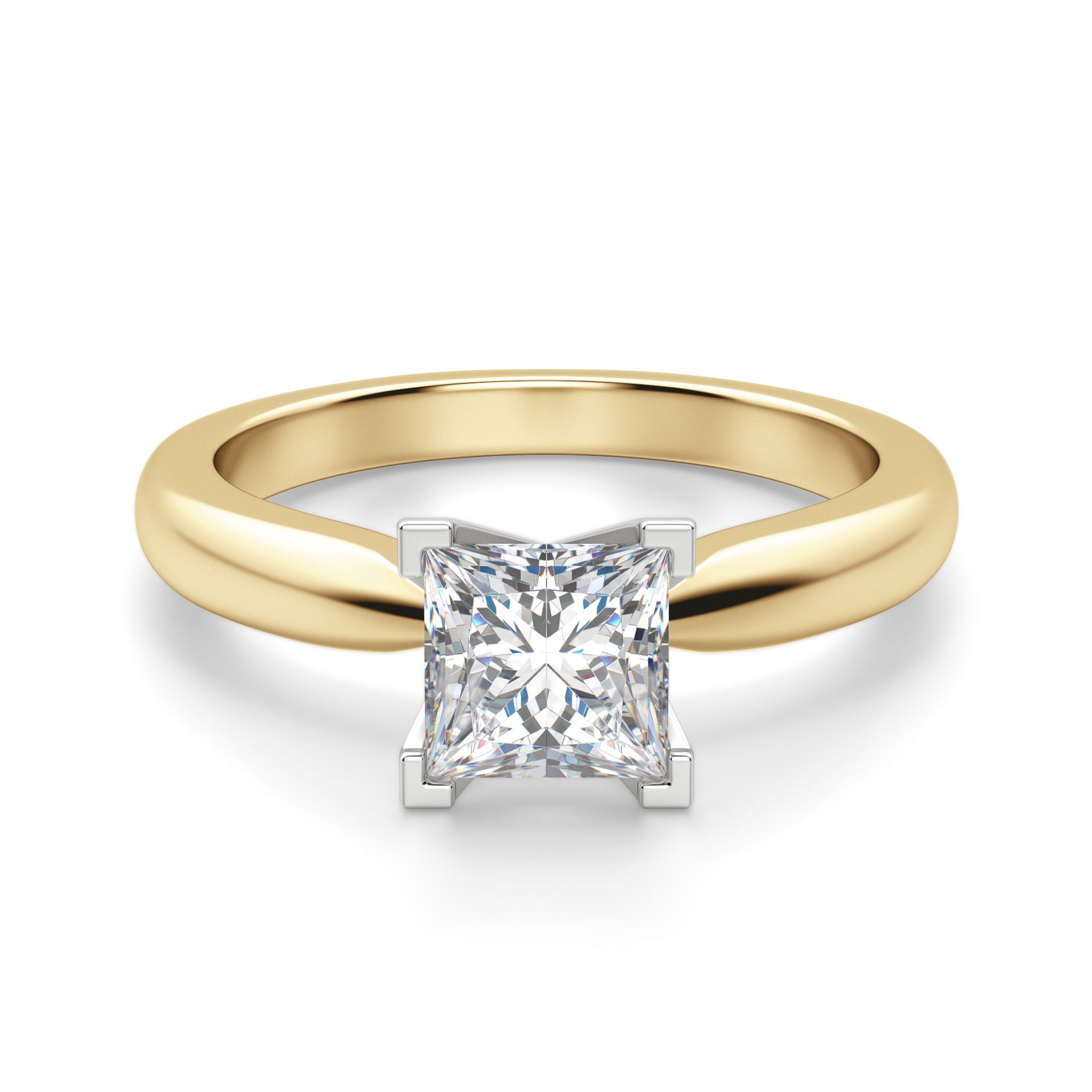 Tapered Solitaire Księżniczka 3.00 krt Klasyczny Pierścionek Zaręczynowy Diament Laboratoryjny 585 Żółte Złoto (14K)