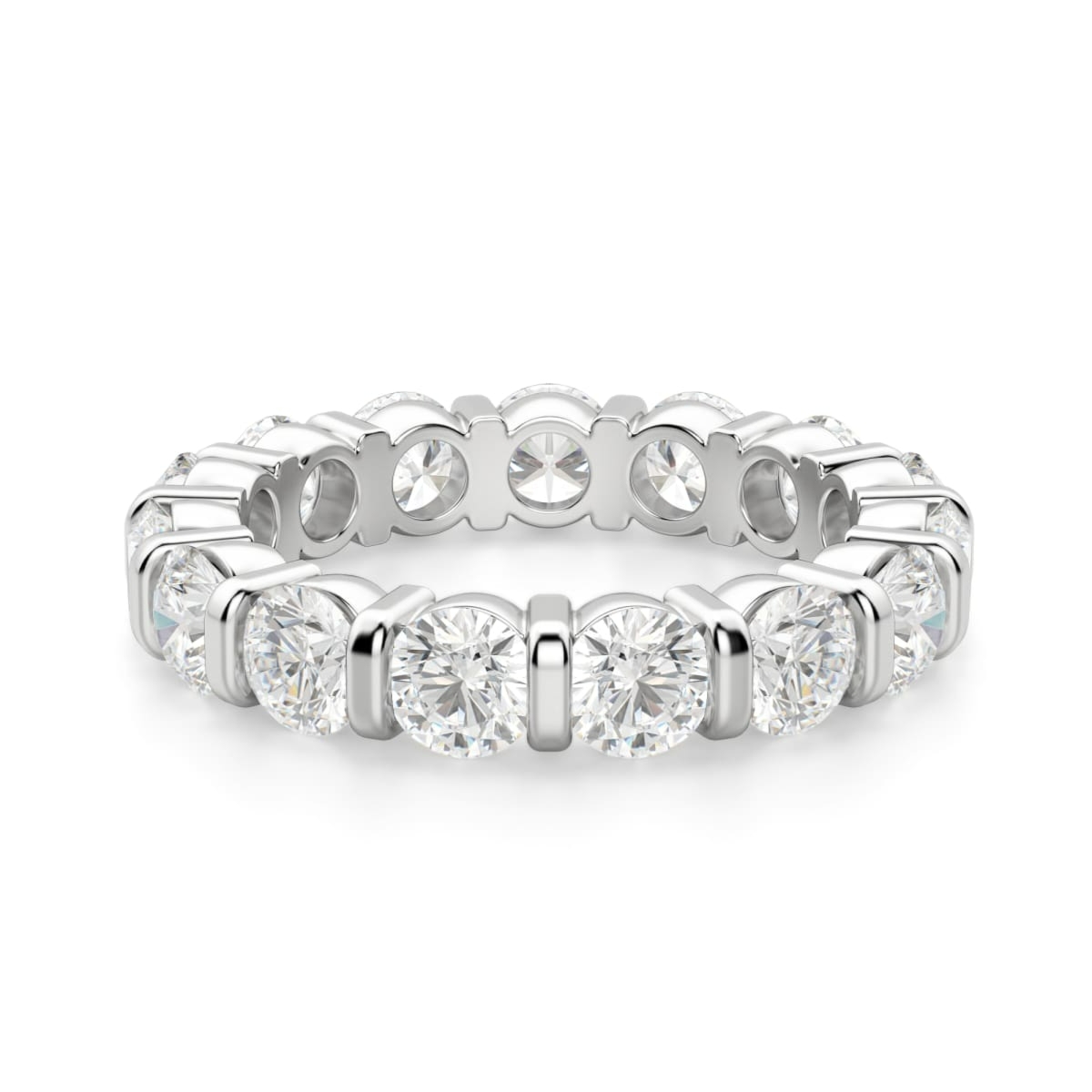 Obrączka Ślubna Eternity Bar Set z Okrągłymi Kamieniami 3.70 mm Laboratoryjny Diament 750 Białe Złoto (18K)