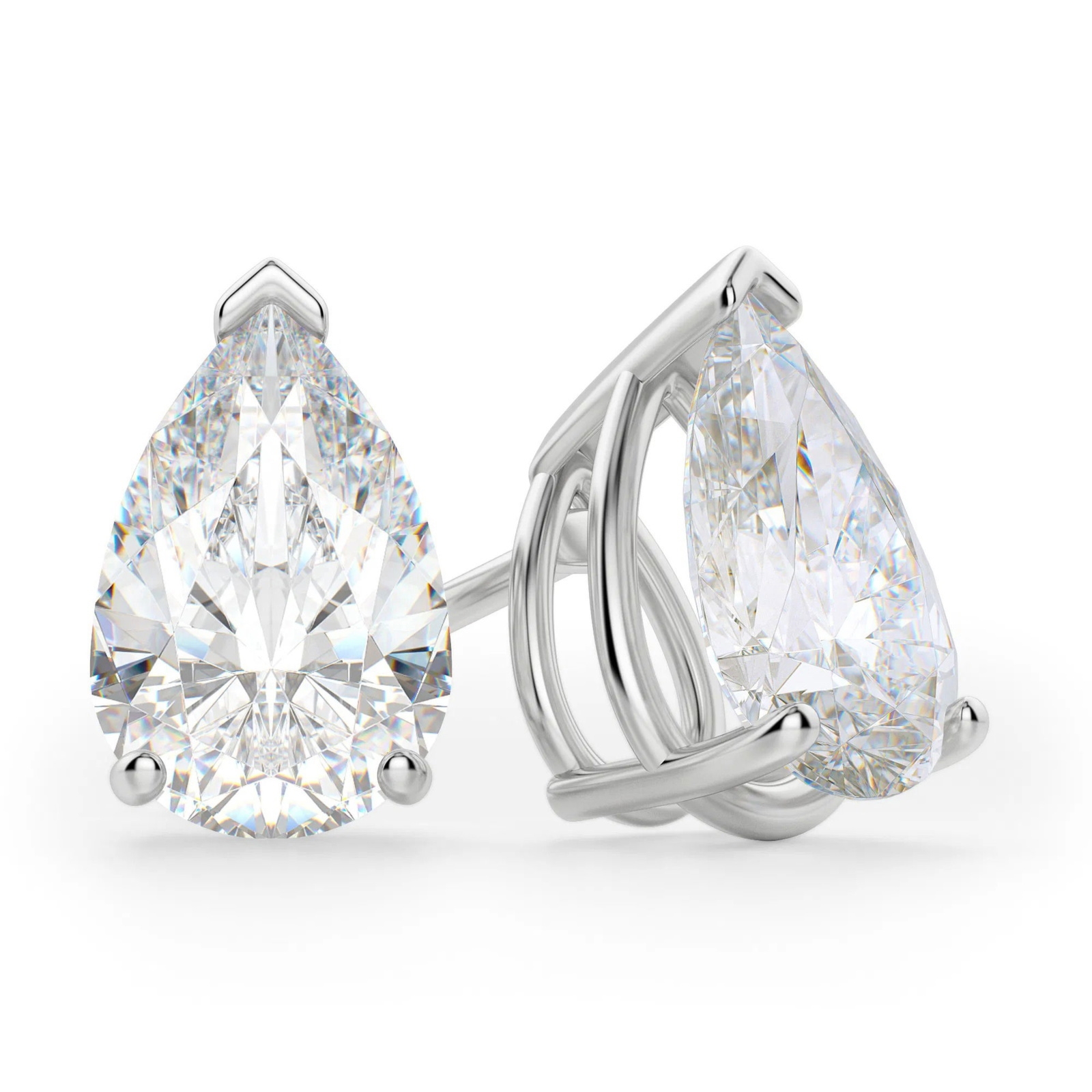 Gruszkowe Kolczyki Sztyfty 0.30 Karata Tension Back Basket Set Diament Laboratoryjny 585 Białe Złoto (14K)