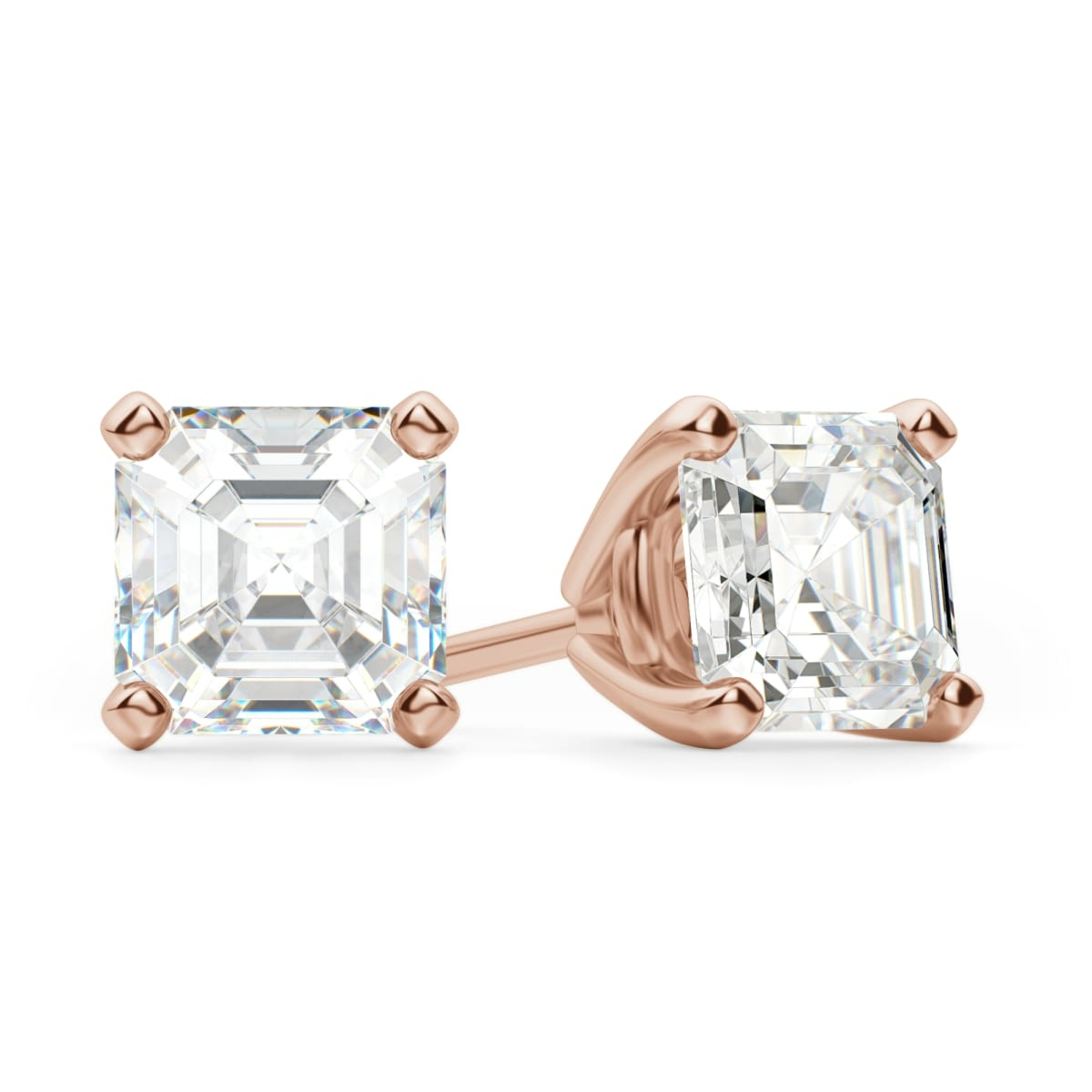 Kolczyki Sztyfty Asscher 4.00 Karata Tension Back Basket Set Diament Laboratoryjny 585 Różowe Złoto (14K)