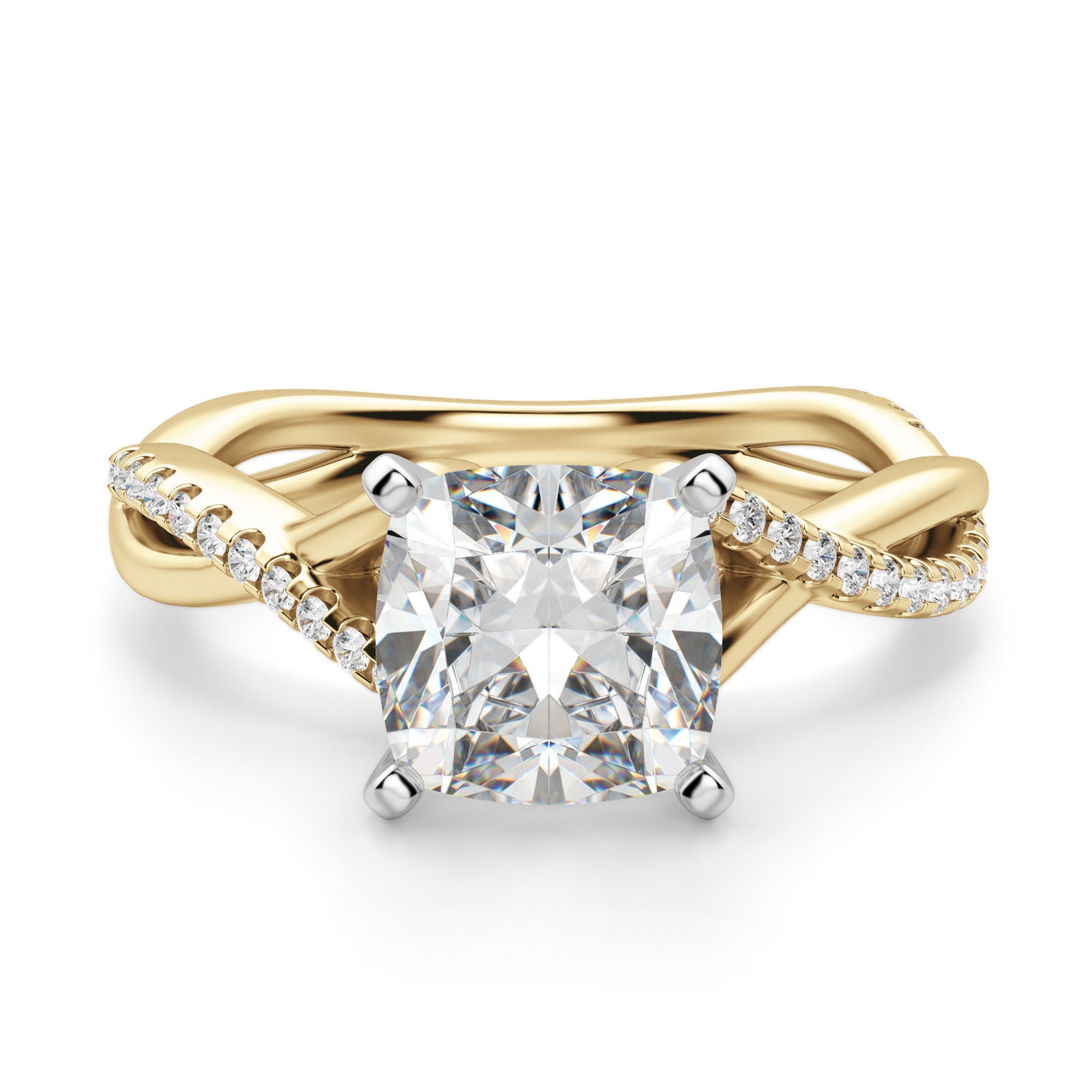 Twisted Accented Poduszkowy 3.00 krt Pierścionek Zaręczynowy Diament Laboratoryjny 585 Żółte Złoto (14K)