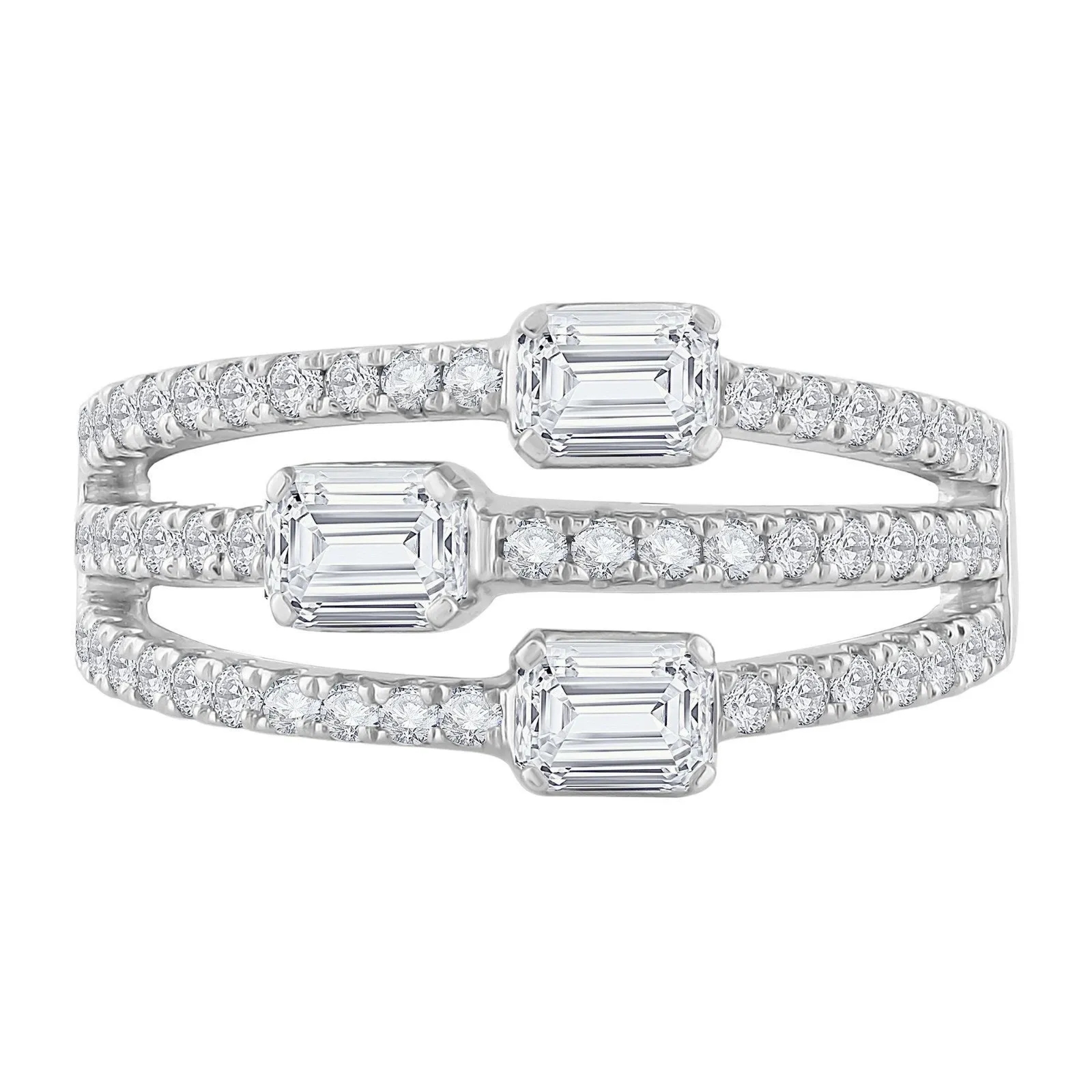 Pierścionek z Trzema Rozdzielonymi Rzędami Diament Naturalny 585 Białe Złoto