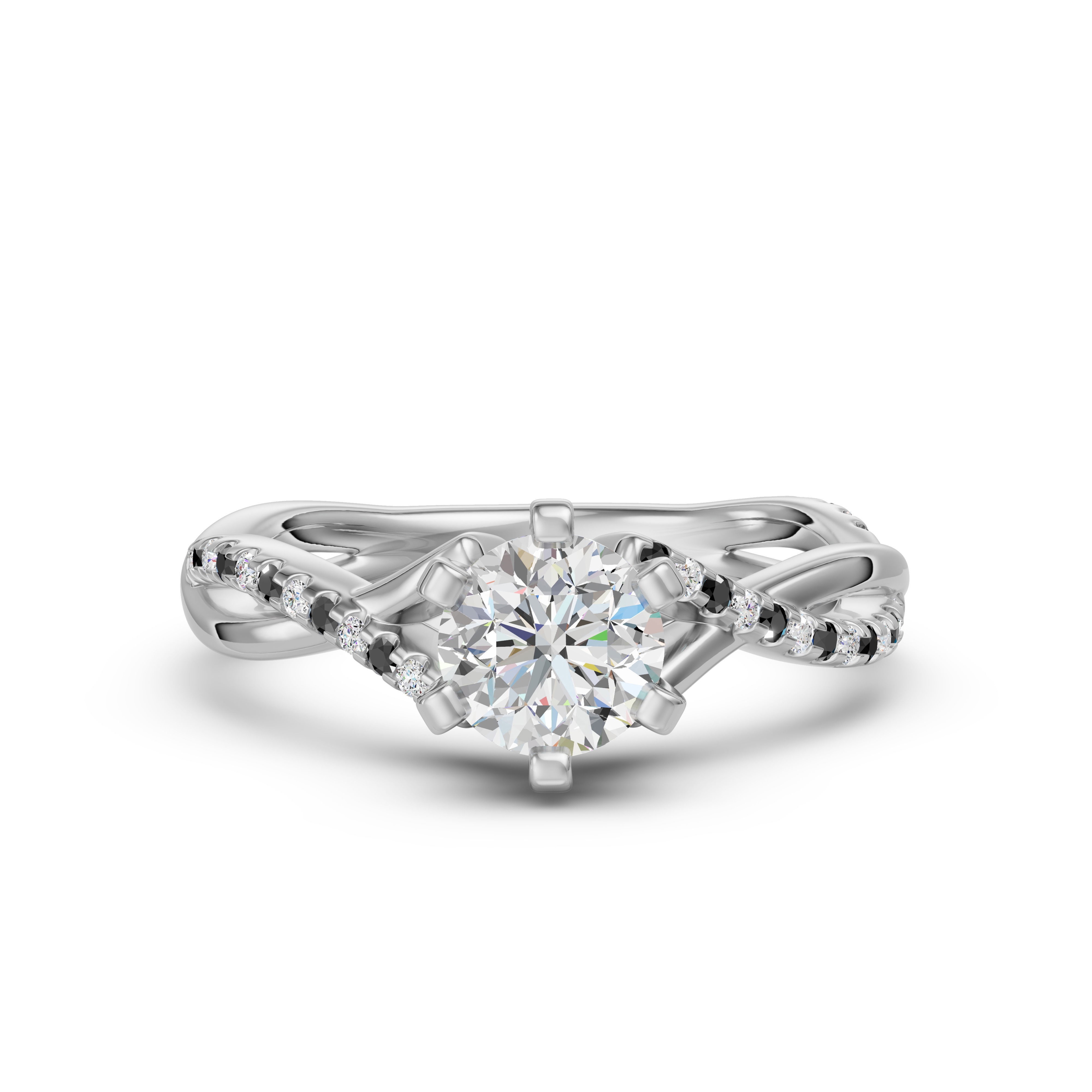 Twisted Accented Okrągły 1.25 ct Pierścionek Zaręczynowy - Midnight - Diament Laboratoryjny 950 Platyna