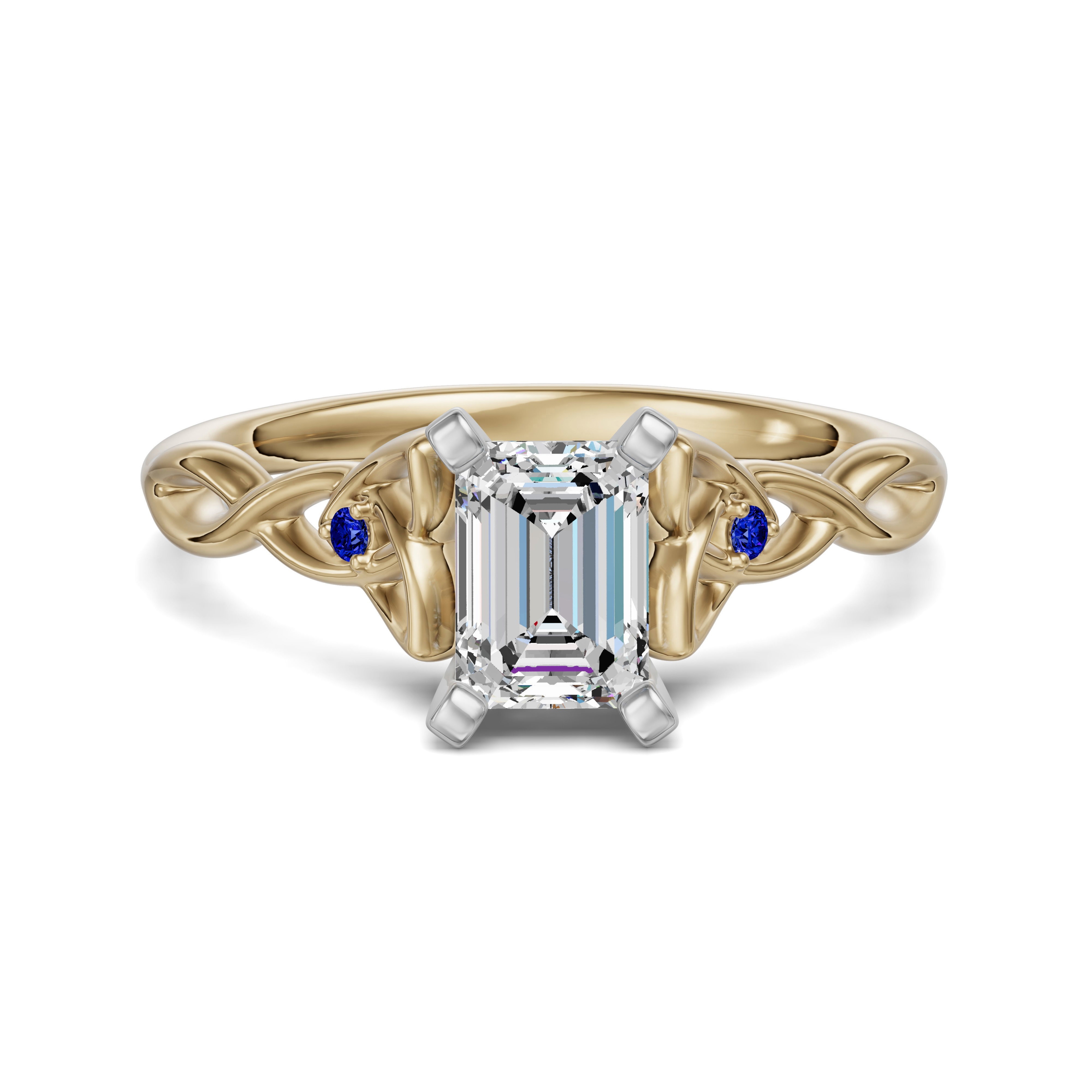 Celtic Knot Szmaragdowy 0.75 ct Pierścionek Zaręczynowy - Szafir - Diament Naturalny 585 Żółte Złoto