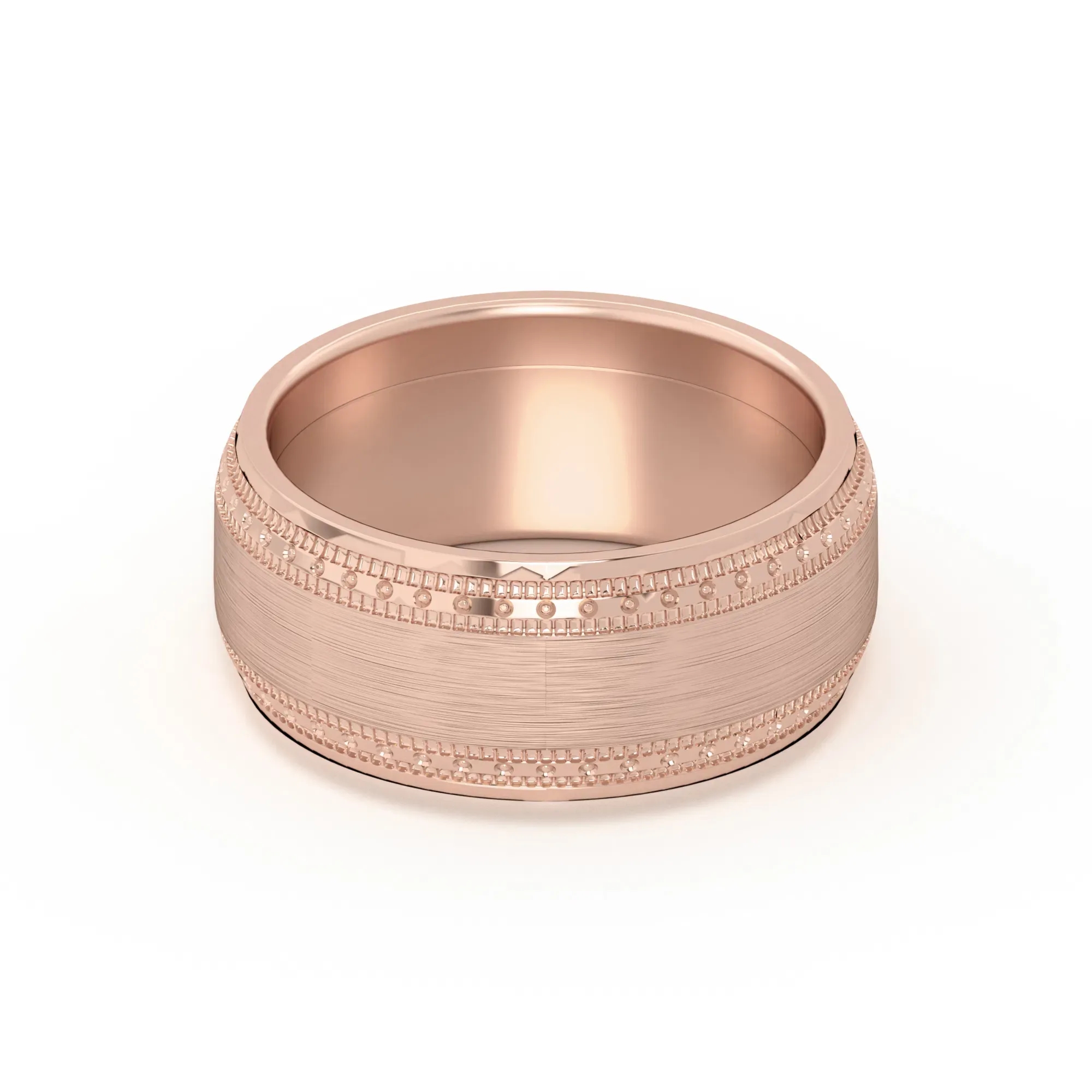 Double Beaded Wysoka Polska Obrączka Ślubna 585 Różowe Złoto (14K) 8 MM