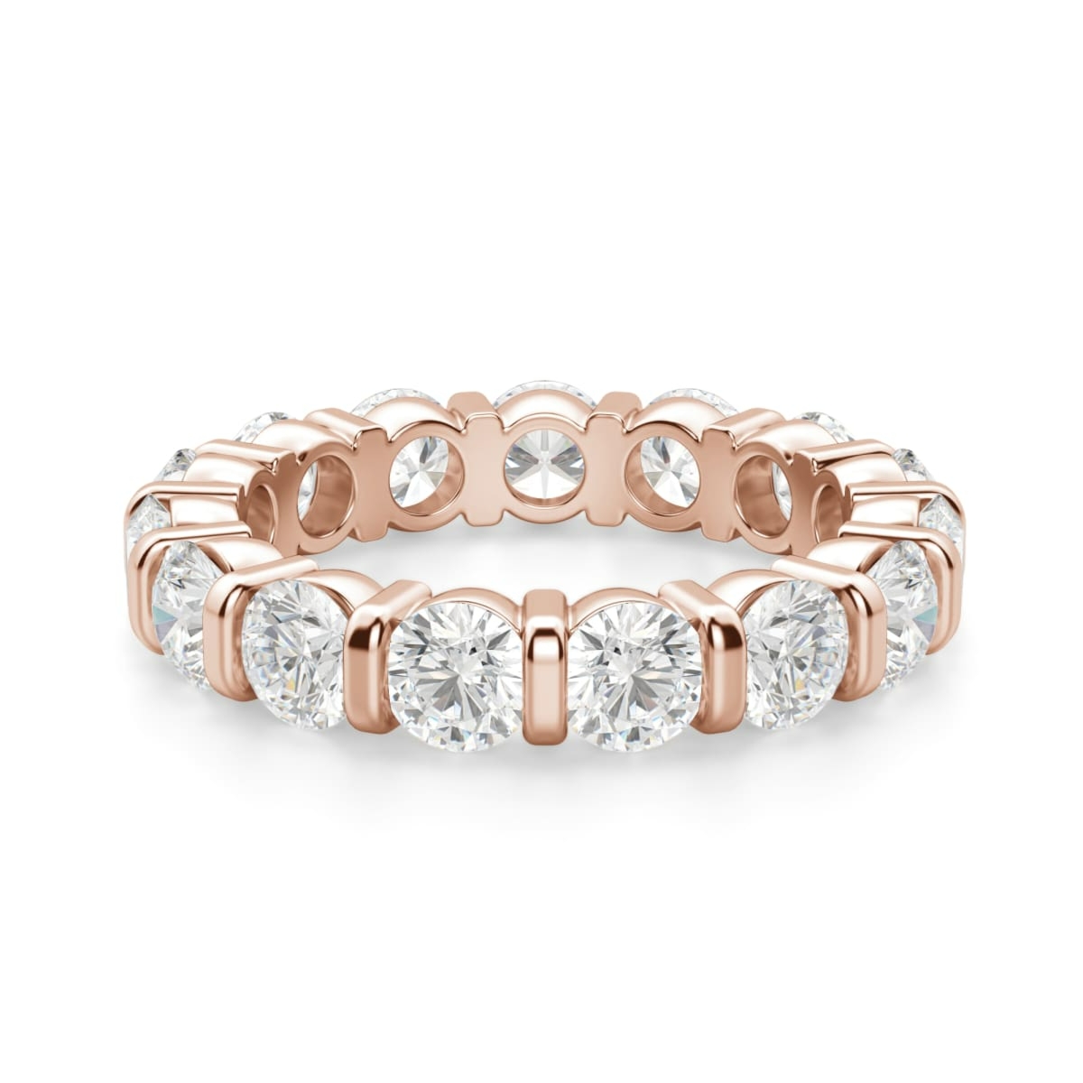 Obrączka Ślubna Eternity Bar Set z Okrągłymi Kamieniami 3.70 mm Laboratoryjny Diament 750 Różowe Złoto (18K)