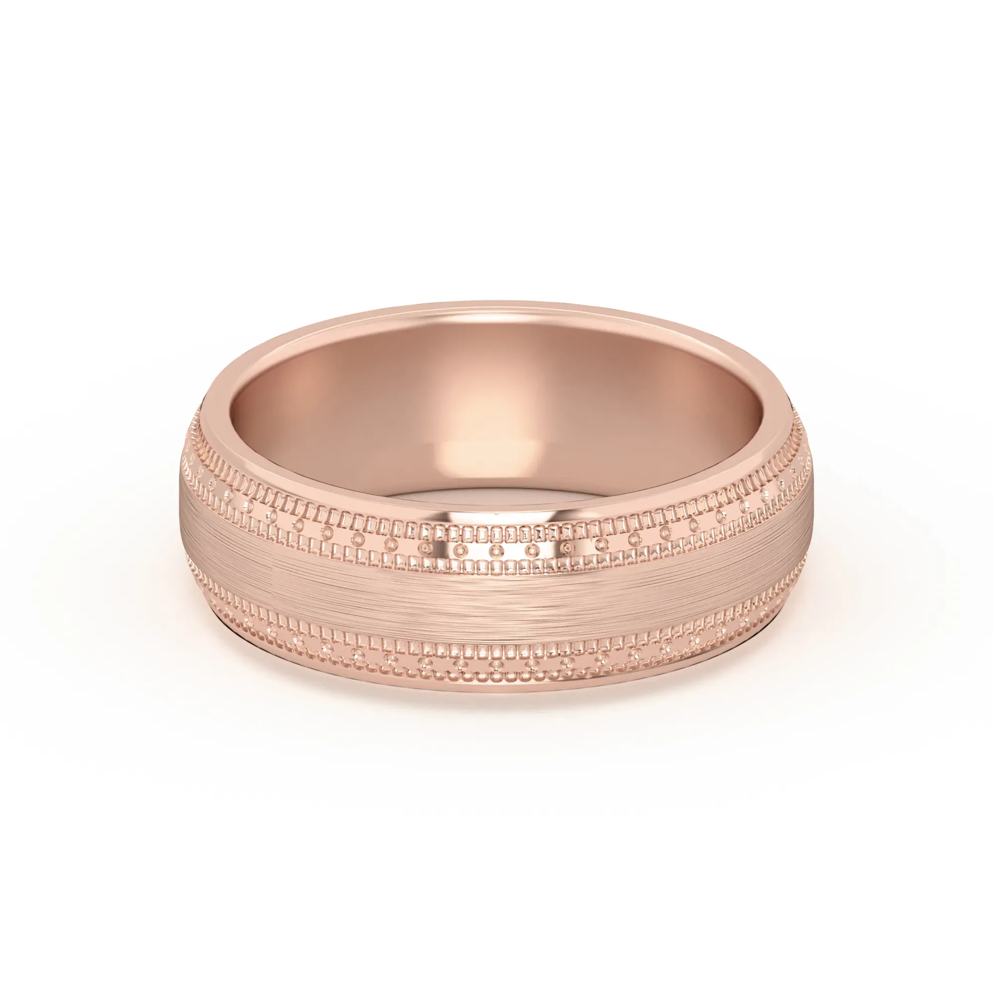 Double Beaded Wysoka Polska Obrączka Ślubna 585 Różowe Złoto (14K) 6 MM