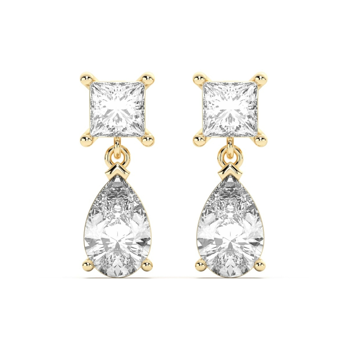 Kolczyki Leto Wiszące z Laboratoryjnymi Diamentami Księżniczka i Gruszka 3.00 Karata 585 Żółte Złoto (14K)