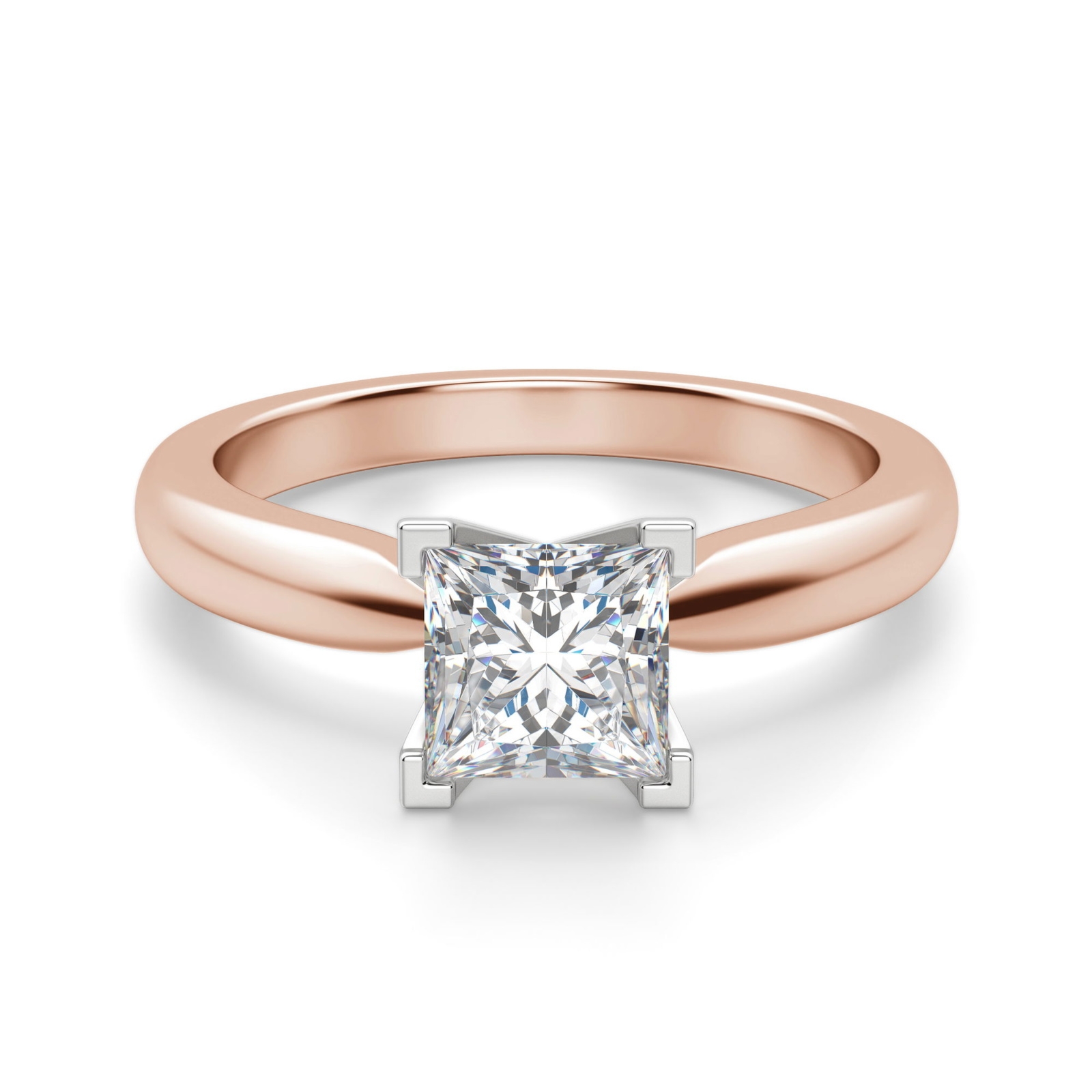 Tapered Solitaire Księżniczka 2.00 krt Klasyczny Pierścionek Zaręczynowy Diament Laboratoryjny 585 Różowe Złoto (14K)