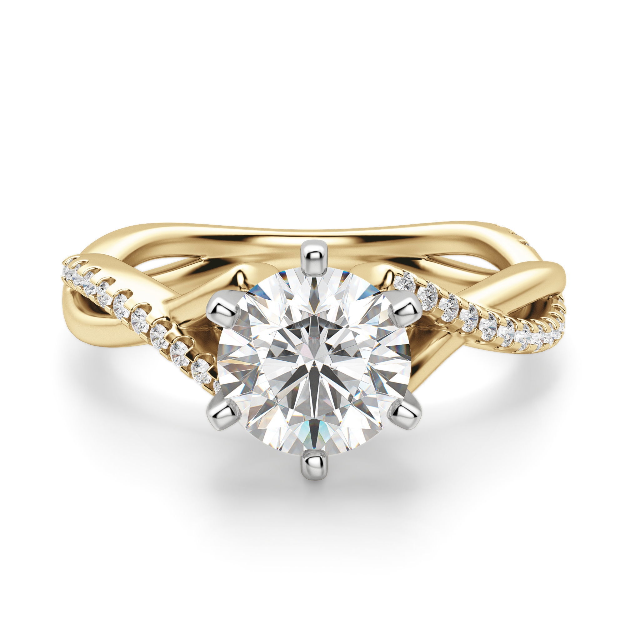 Twisted Accented Okrągły 3.00 krt Pierścionek Zaręczynowy Diament Laboratoryjny 585 Żółte Złoto (14K)