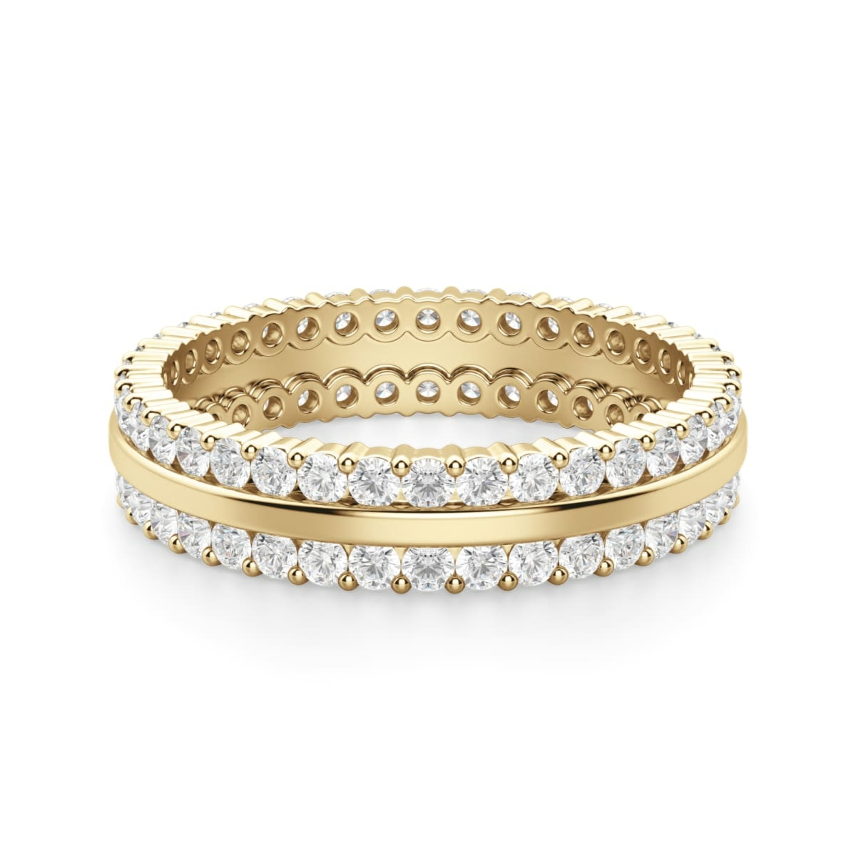 Obrączka Ślubna Dwurzędowa Eternity z Okrągłymi Kamieniami 1.50 mm Laboratoryjny Diament 750 Żółte Złoto (18K)