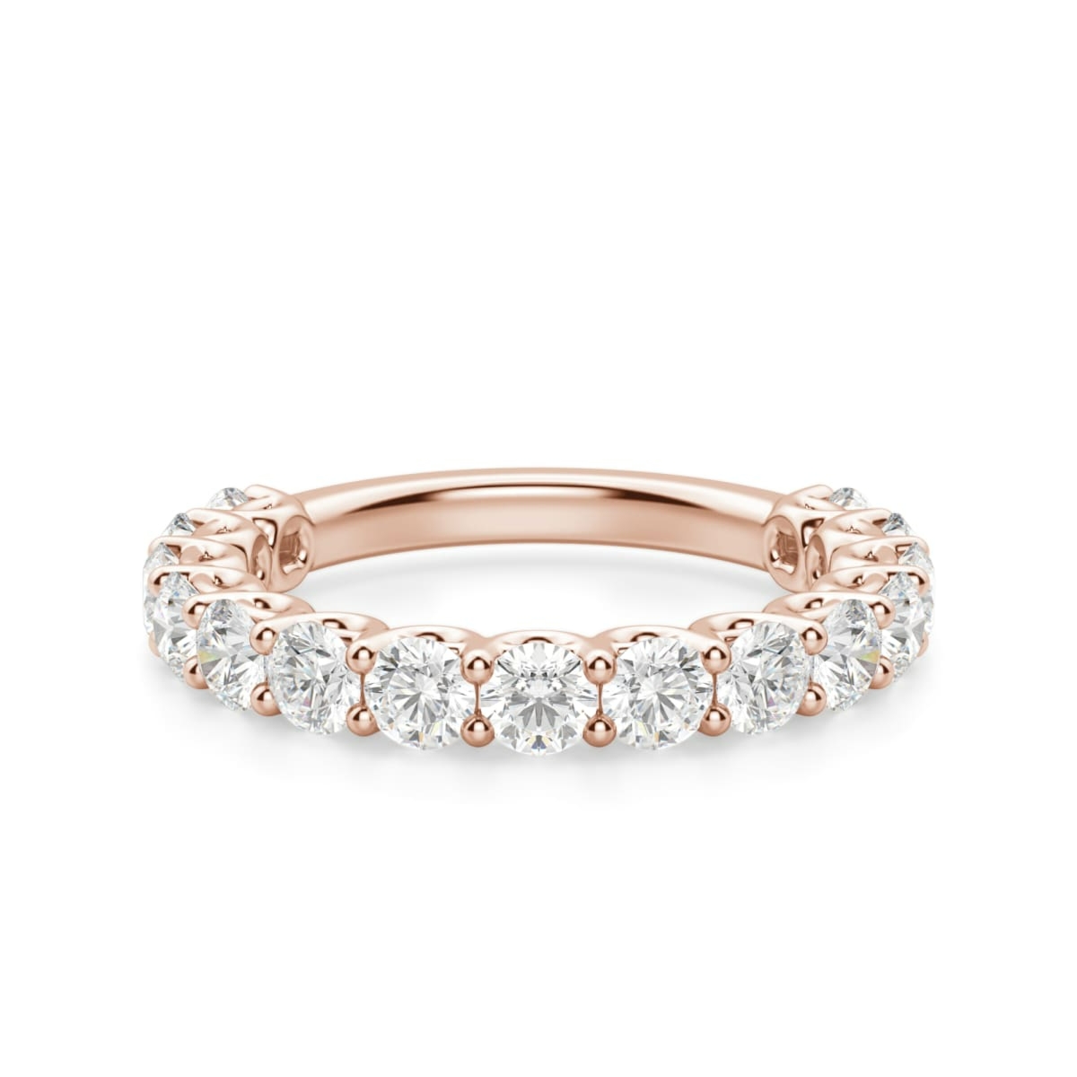 Obrączka Ślubna Half Eternity Scallop Set z Okrągłymi Kamieniami 3.00 mm Laboratoryjny Diament 750 Różowe Złoto (18K)