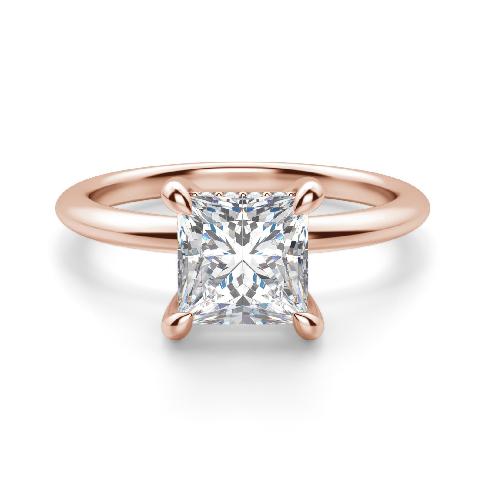 Hidden Halo Klasyczny Księżniczka 2.00 krt Pierścionek Zaręczynowy Diament Laboratoryjny 585 Różowe Złoto (14K)