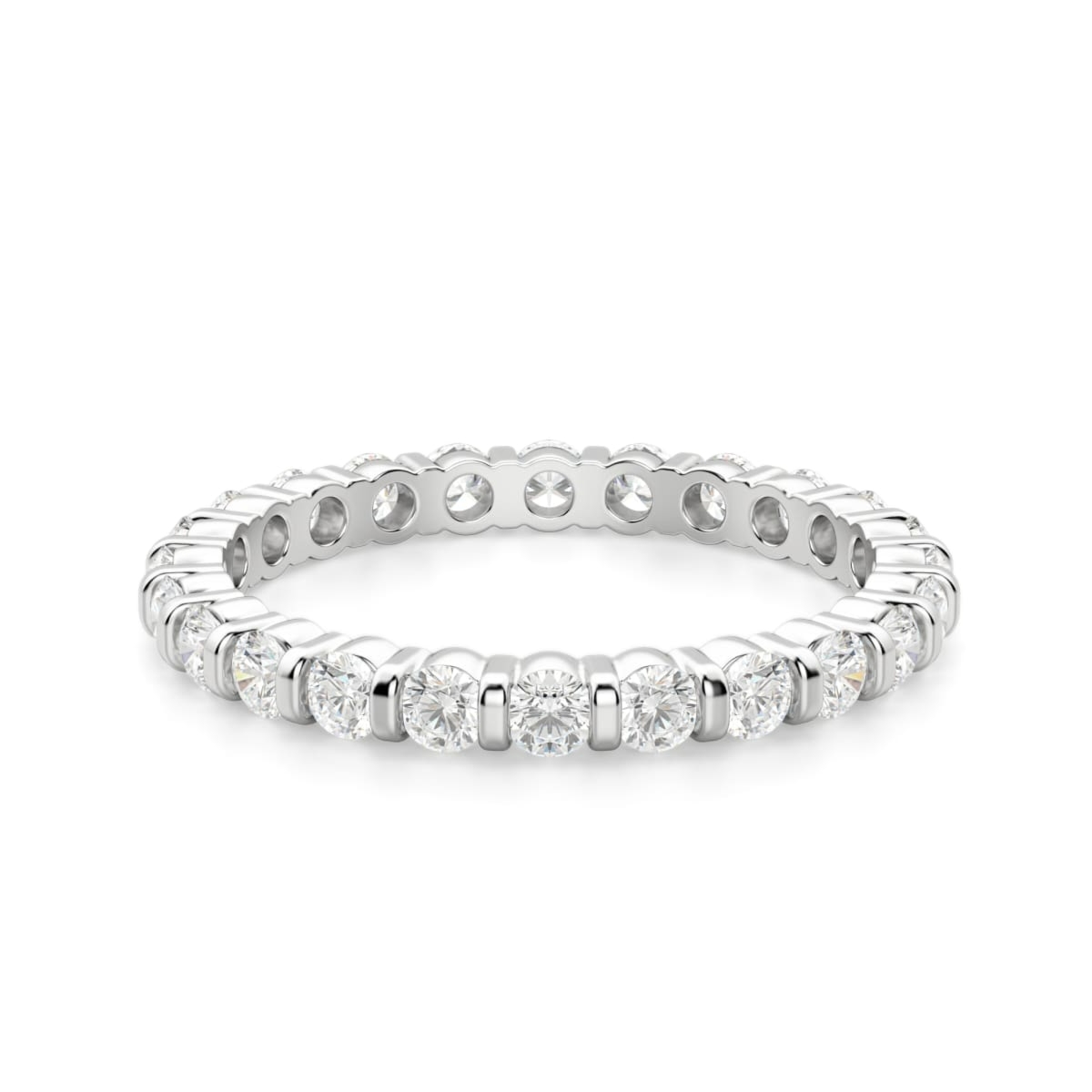 Obrączka Ślubna Eternity Bar Set z Okrągłymi Kamieniami 2.00 mm Laboratoryjny Diament 750 Białe Złoto (18K)