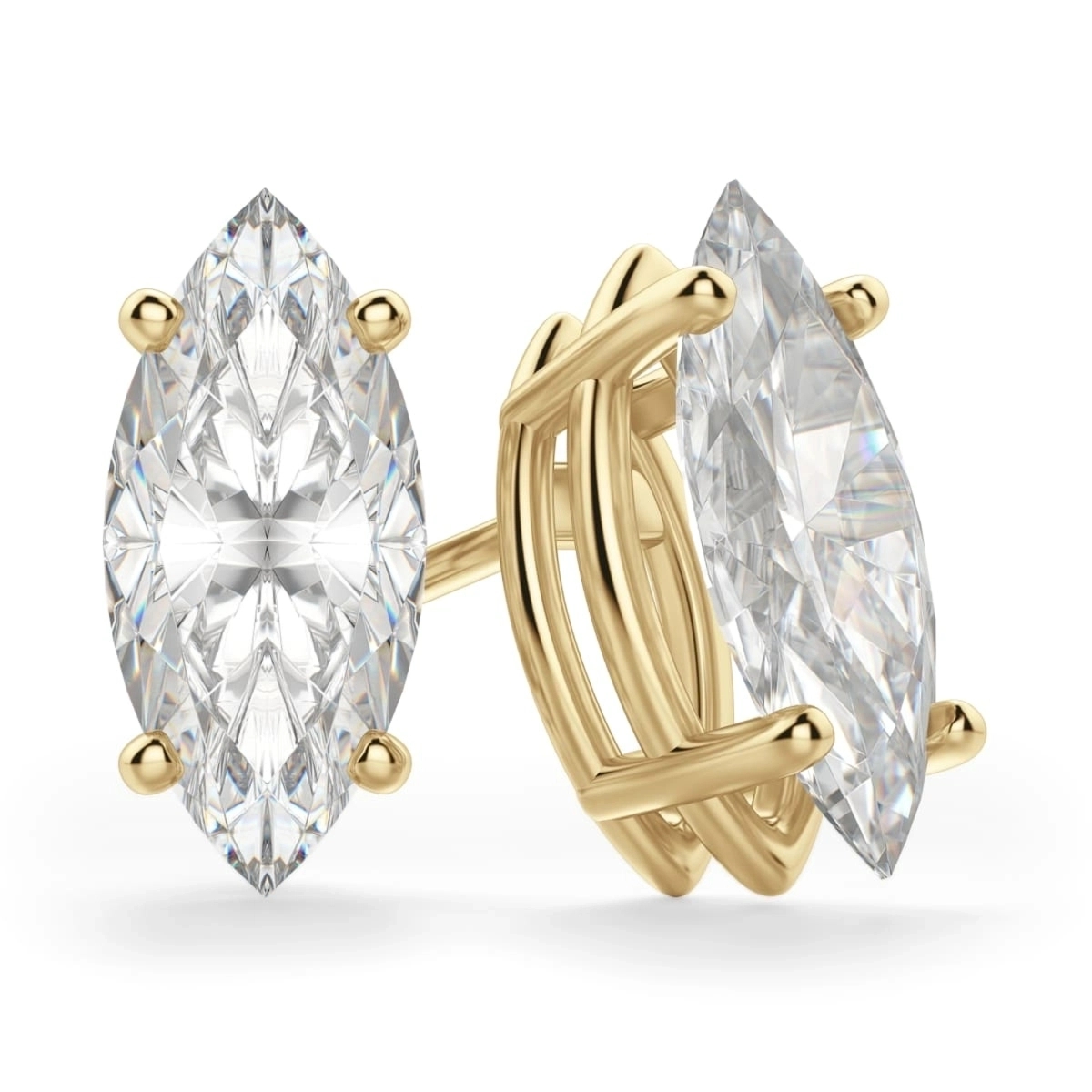 Kolczyki Sztyfty Markiza 3.00 Karata Tension Back Basket Set Diament Laboratoryjny 585 Żółte Złoto (14K)