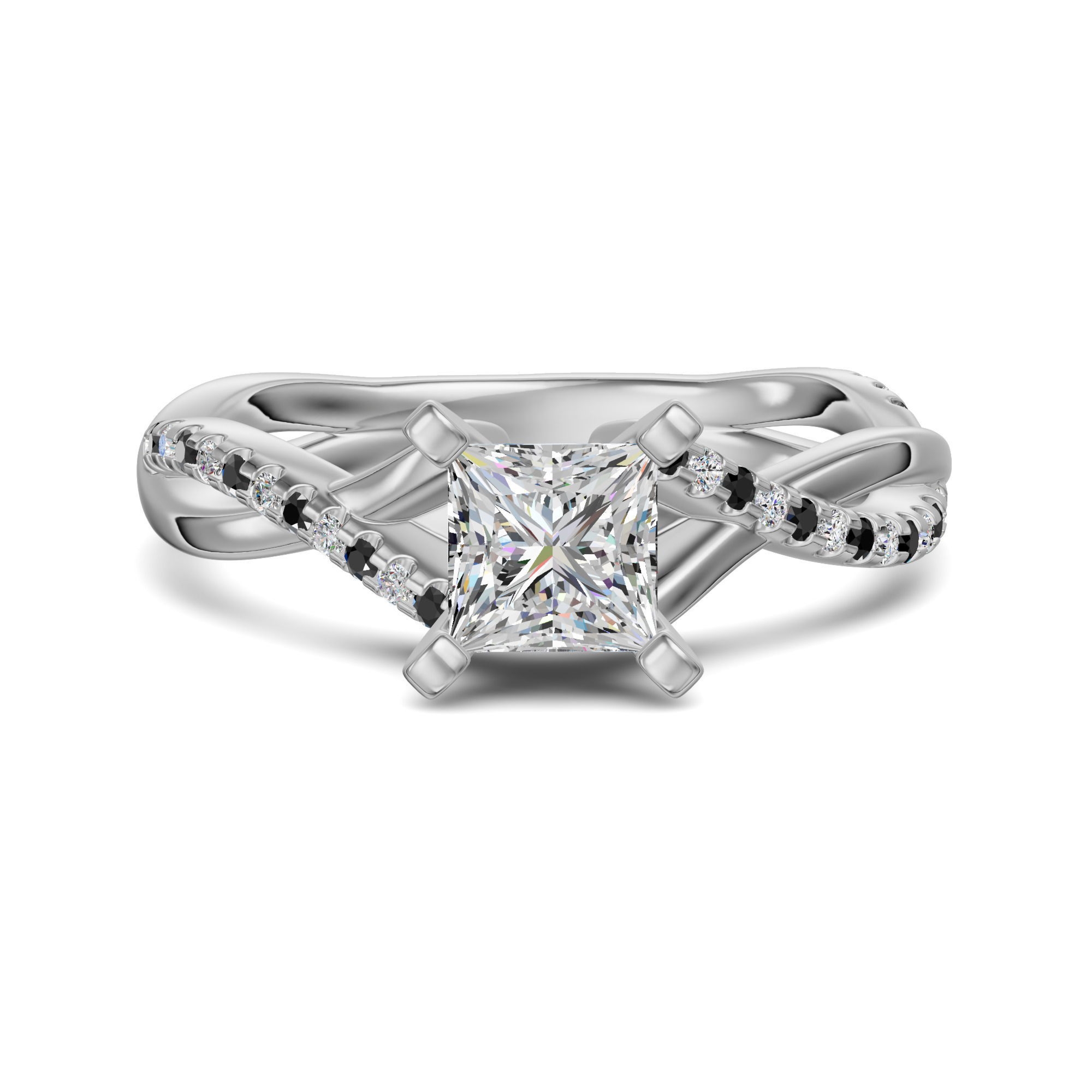 Twisted Accented Księżniczka 0.75 ct Pierścionek Zaręczynowy - Midnight - Diament Laboratoryjny 950 Platyna