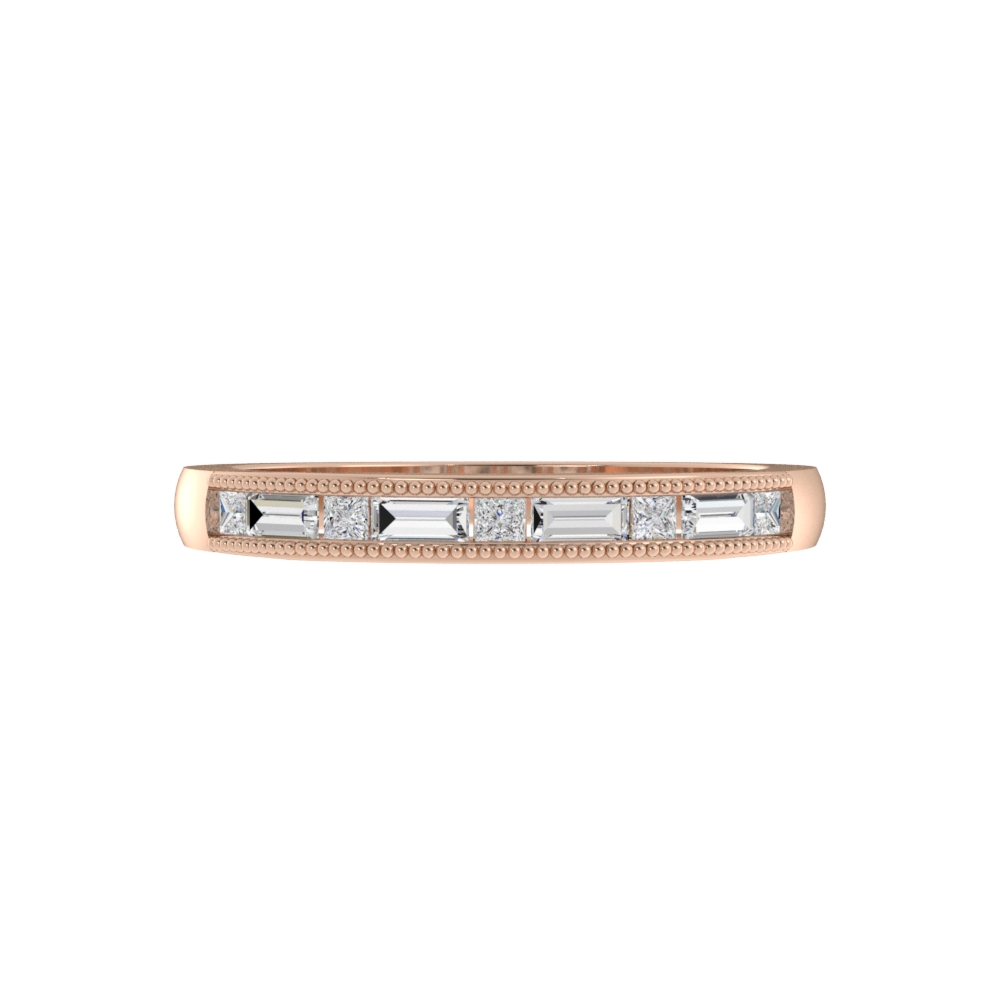 Obrączka Ślubna Channel Princess & Baguette 1.50 MM Diament Naturalny 585 (14K) Różowe Złoto
