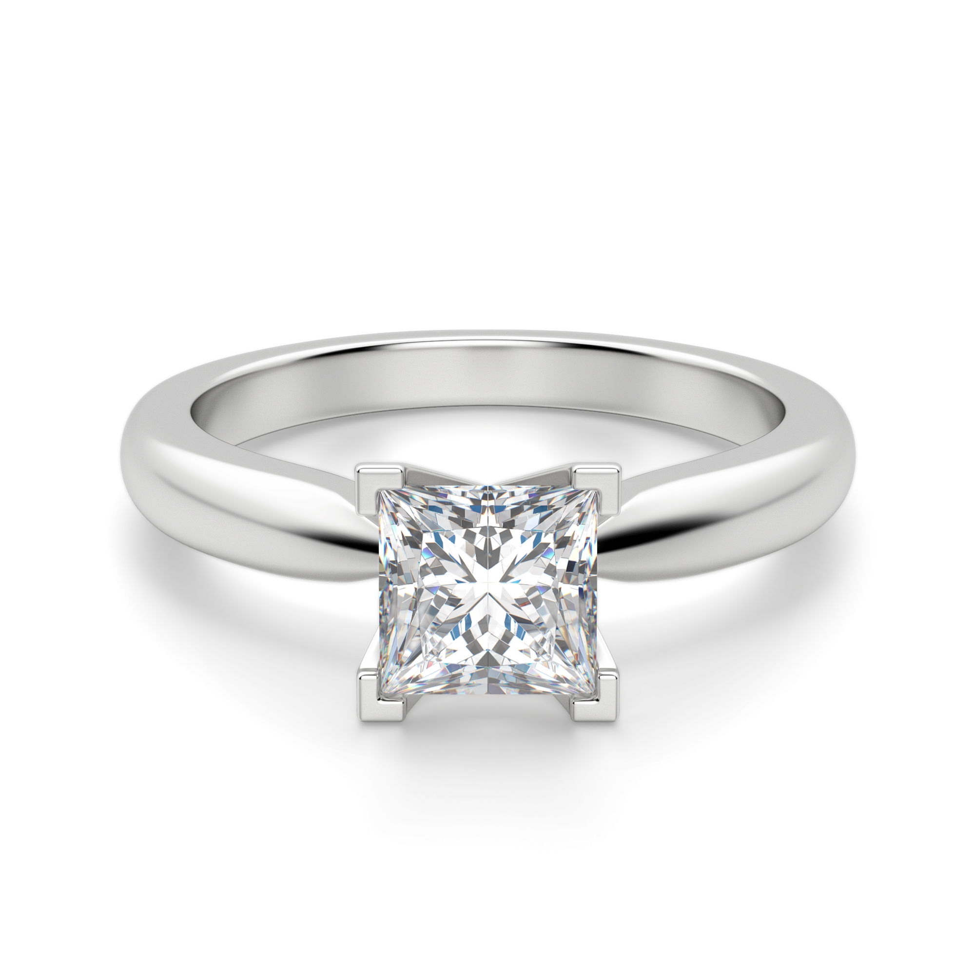 Tapered Solitaire Księżniczka 0.50 krt Klasyczny Pierścionek Zaręczynowy Diament Laboratoryjny 585 Białe Złoto (14K)
