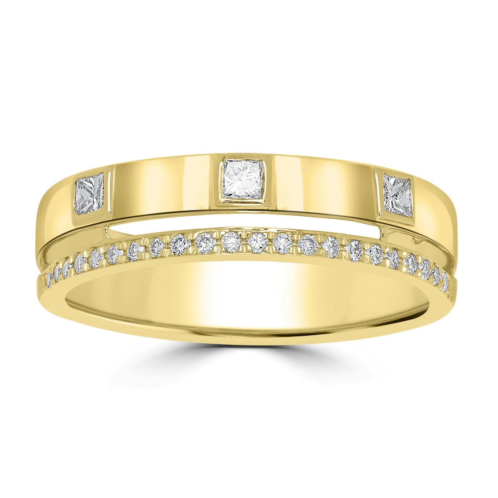 Pierścionek Princess Trio z Pavé Diament Naturalny 585 Żółte Złoto