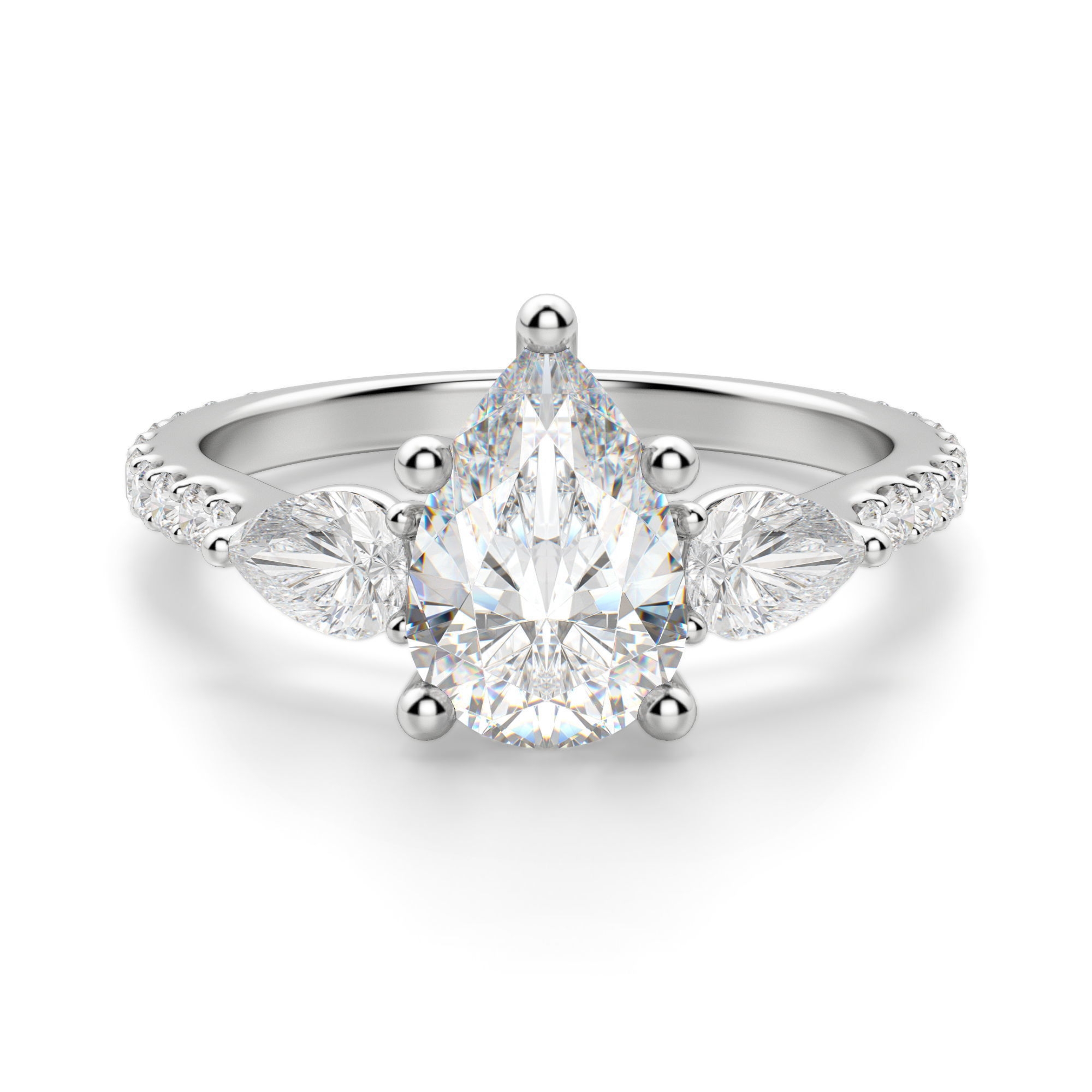 Gruszkowy Pierścionek Zaręczynowy Accented z Gruszkowymi Bocznymi Kamieniami 2.50 krt Naturalny Diament 750 Białe Złoto (18K)