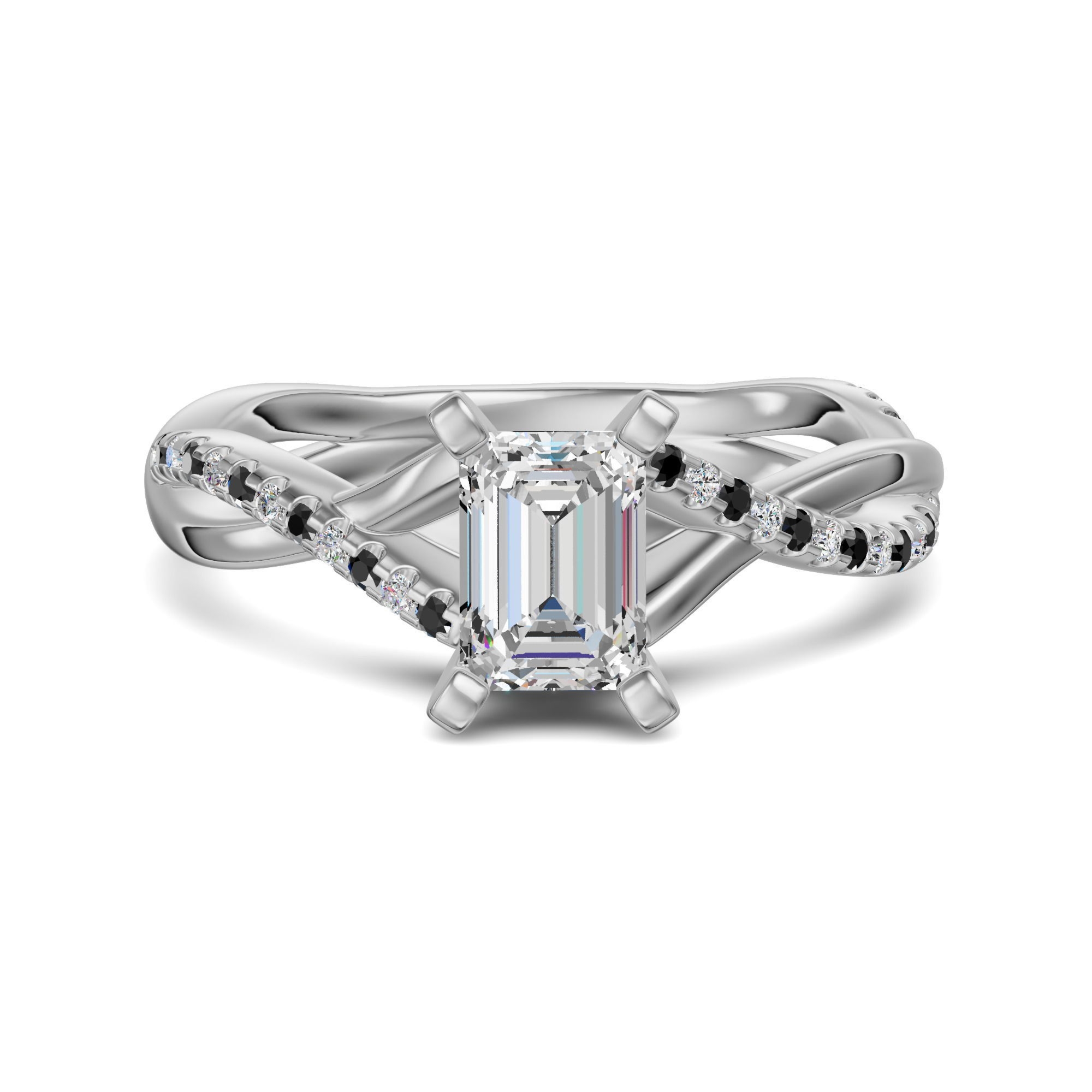 Twisted Accented Szmaragdowy 0.50 ct Pierścionek Zaręczynowy - Midnight - Diament Naturalny 585 Białe Złoto