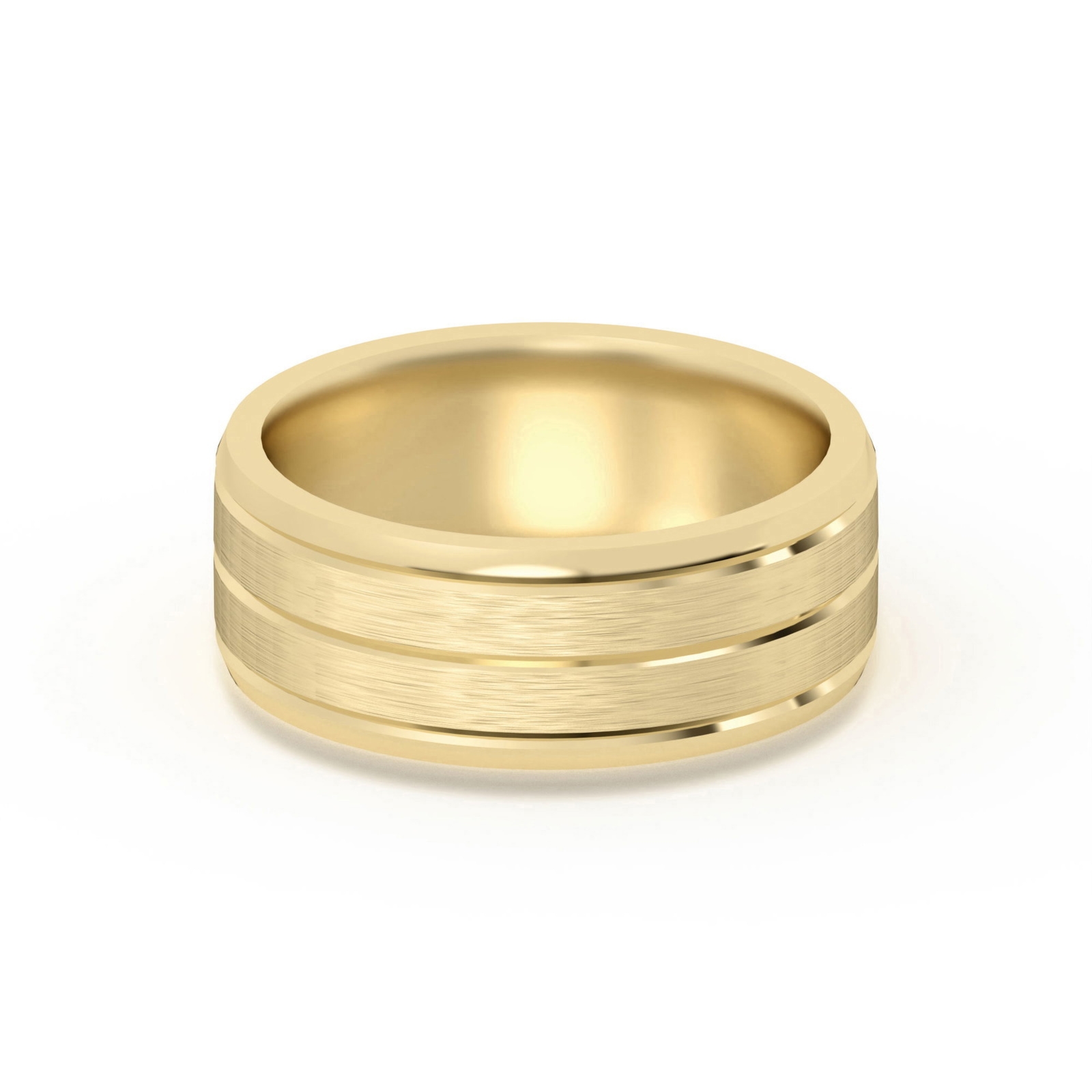 Klasyczna Beveled Comfort Fit Satenowa Męska Obrączka Ślubna 585 Żółte Złoto (14K) 7 MM