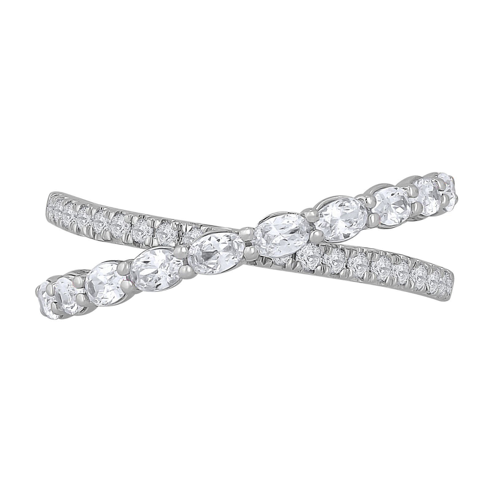 Owalny i Okrągły Pierścionek Crossover 1.00 ct Diament Naturalny 585 Białe Złoto