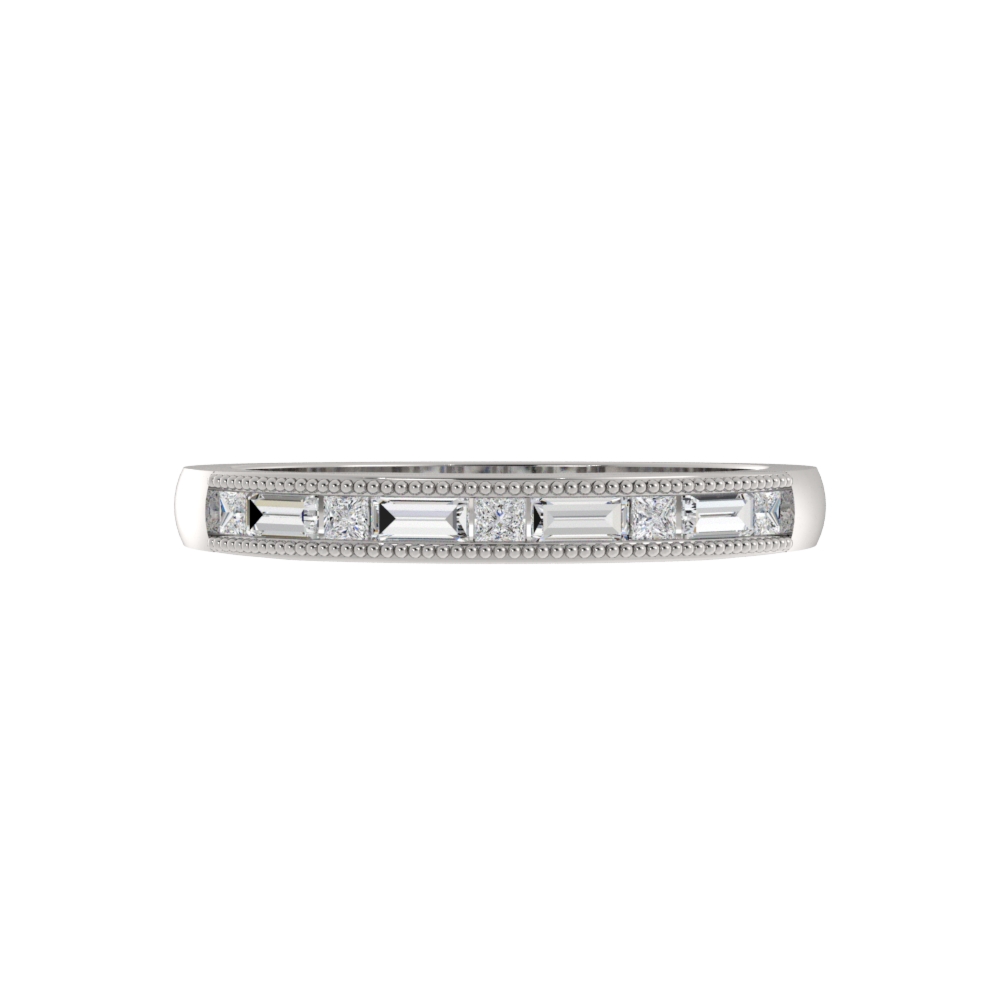 Obrączka Ślubna Channel Princess & Baguette 1.50 MM Diament Naturalny 417 (10K) Białe Złoto