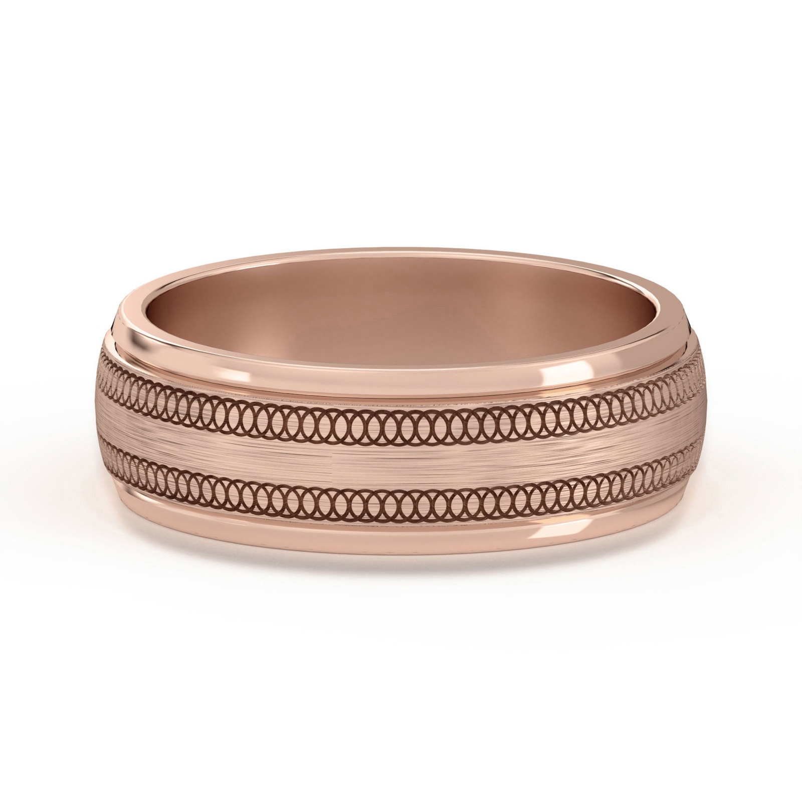 Okrągła z Przeplotem Flat Channel Obrączka Ślubna 585 Różowe Złoto (14K) 6 MM