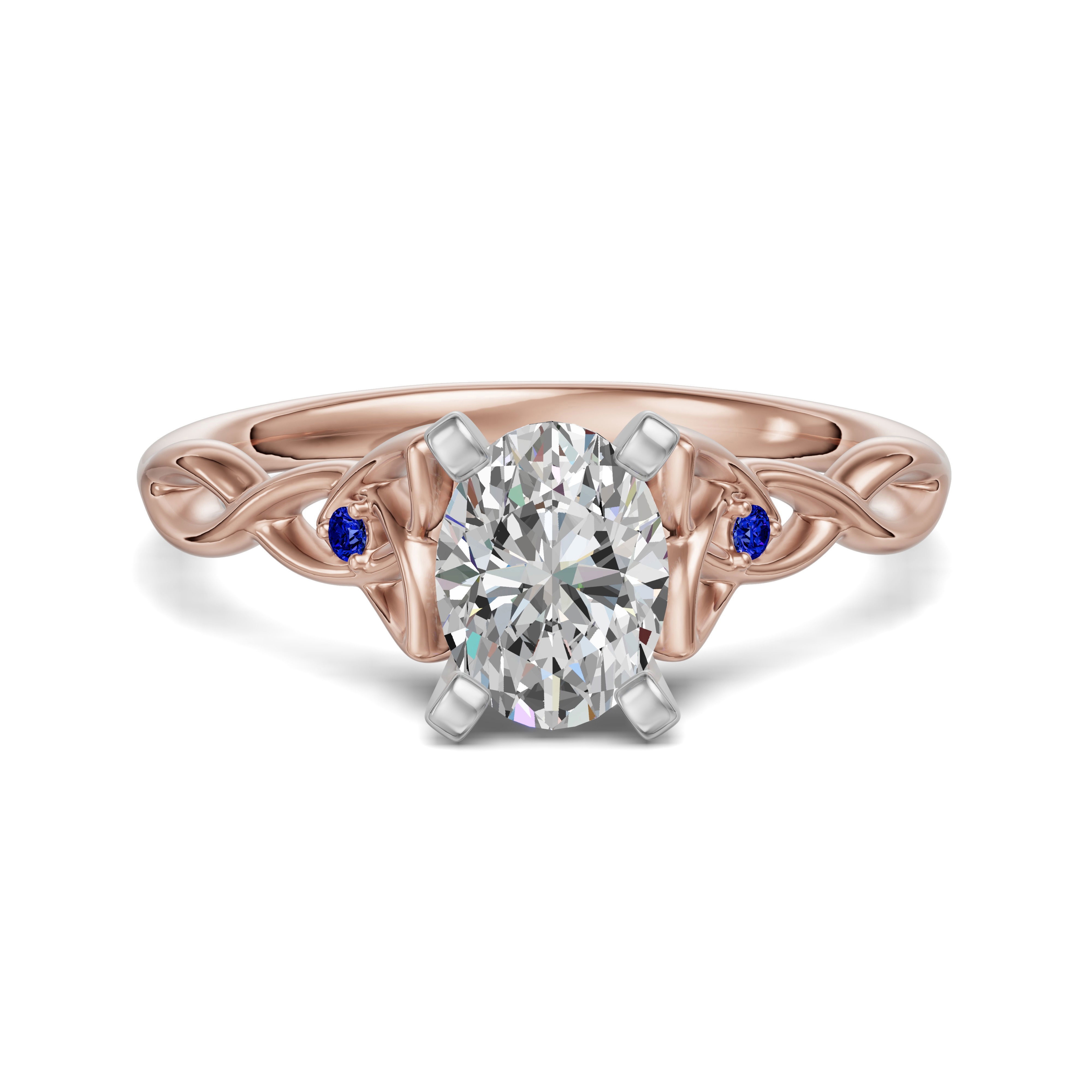 Celtic Knot Owalny 2.00 Pierścionek Zaręczynowy - Szafir - Diament Naturalny 585 Różowe Złoto