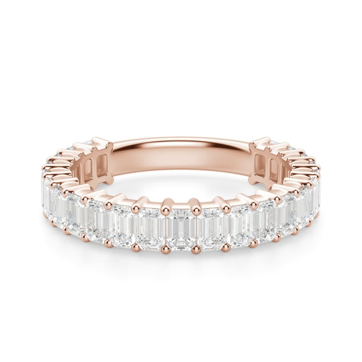 Obrączka Ślubna Half Eternity Szmaragd 3x2 mm Laboratoryjny Diament 750 Różowe Złoto (18K)