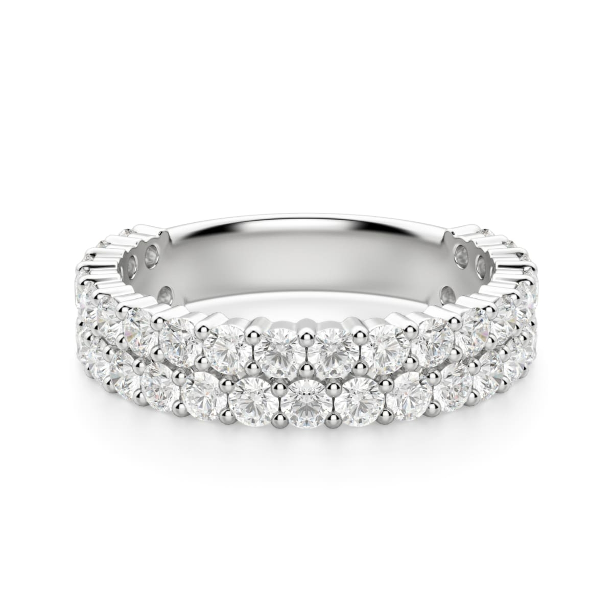 Obrączka Ślubna Dwurzędowa Half Eternity z Okrągłymi Kamieniami 2.00 mm Laboratoryjny Diament 750 Białe Złoto (18K)
