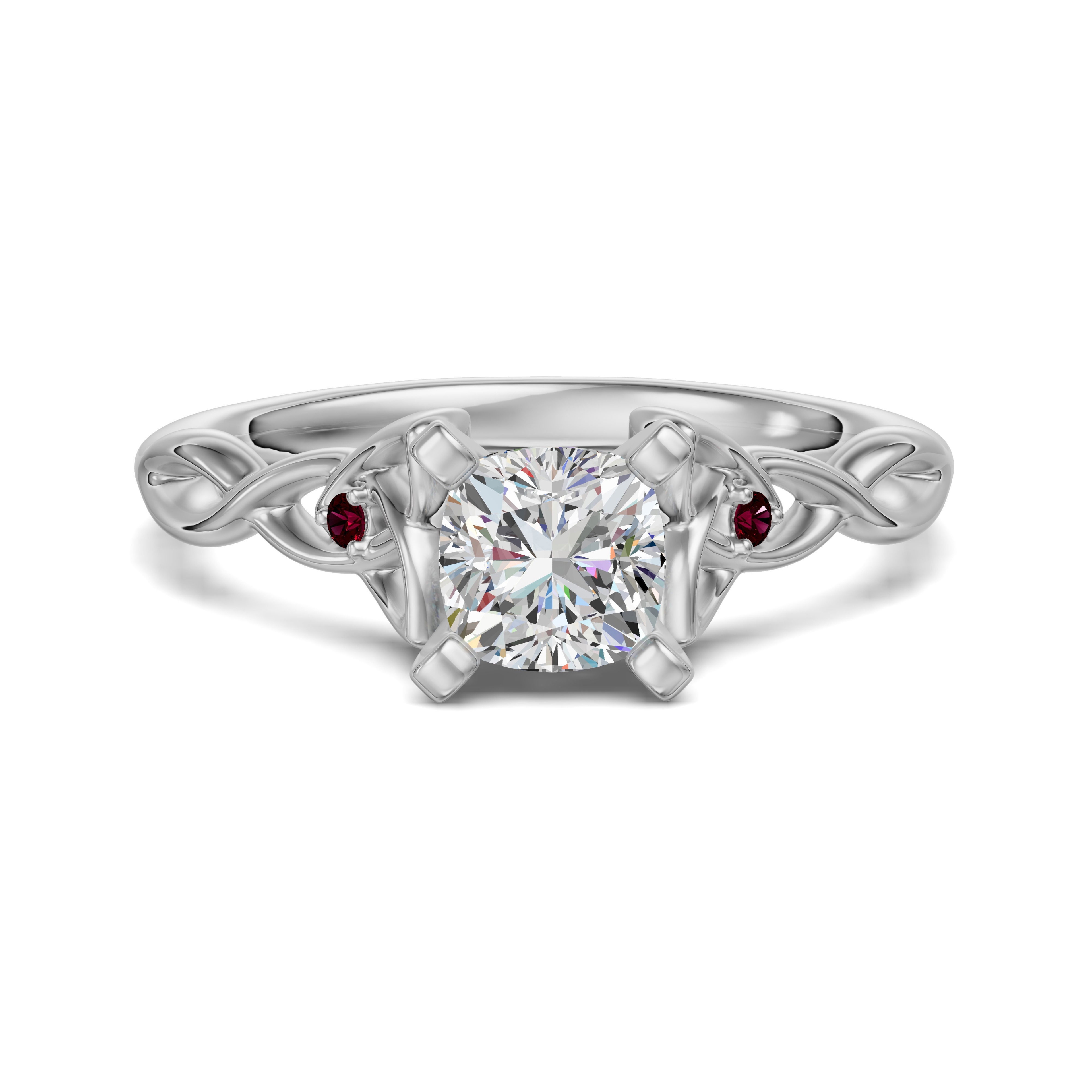 Celtic Knot Poduszkowy 0.75 ct Pierścionek Zaręczynowy - Rubin - Diament Naturalny 585 Białe Złoto