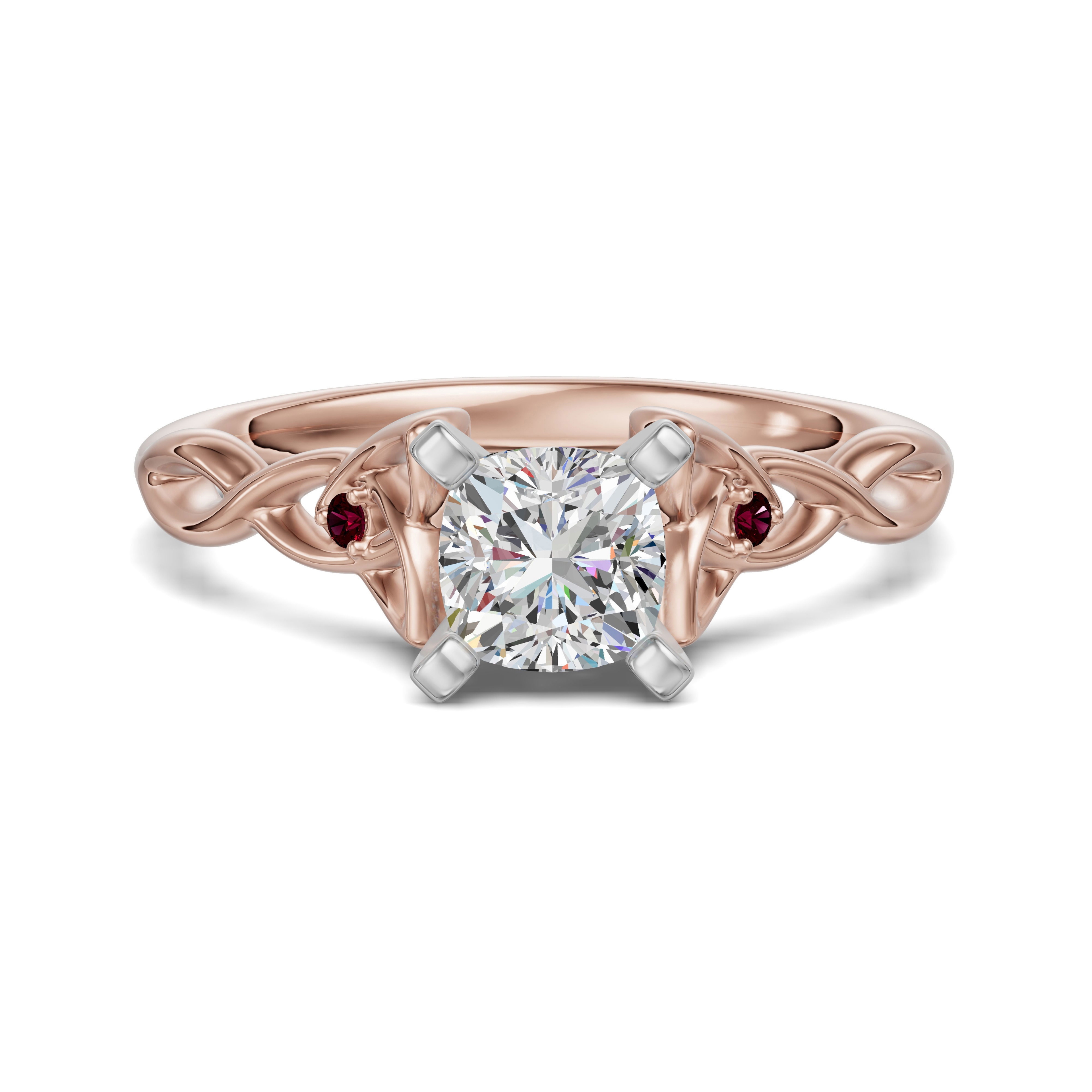 Celtic Knot Poduszkowy 1.50 ct Pierścionek Zaręczynowy - Rubin - Diament Naturalny 585 Różowe Złoto