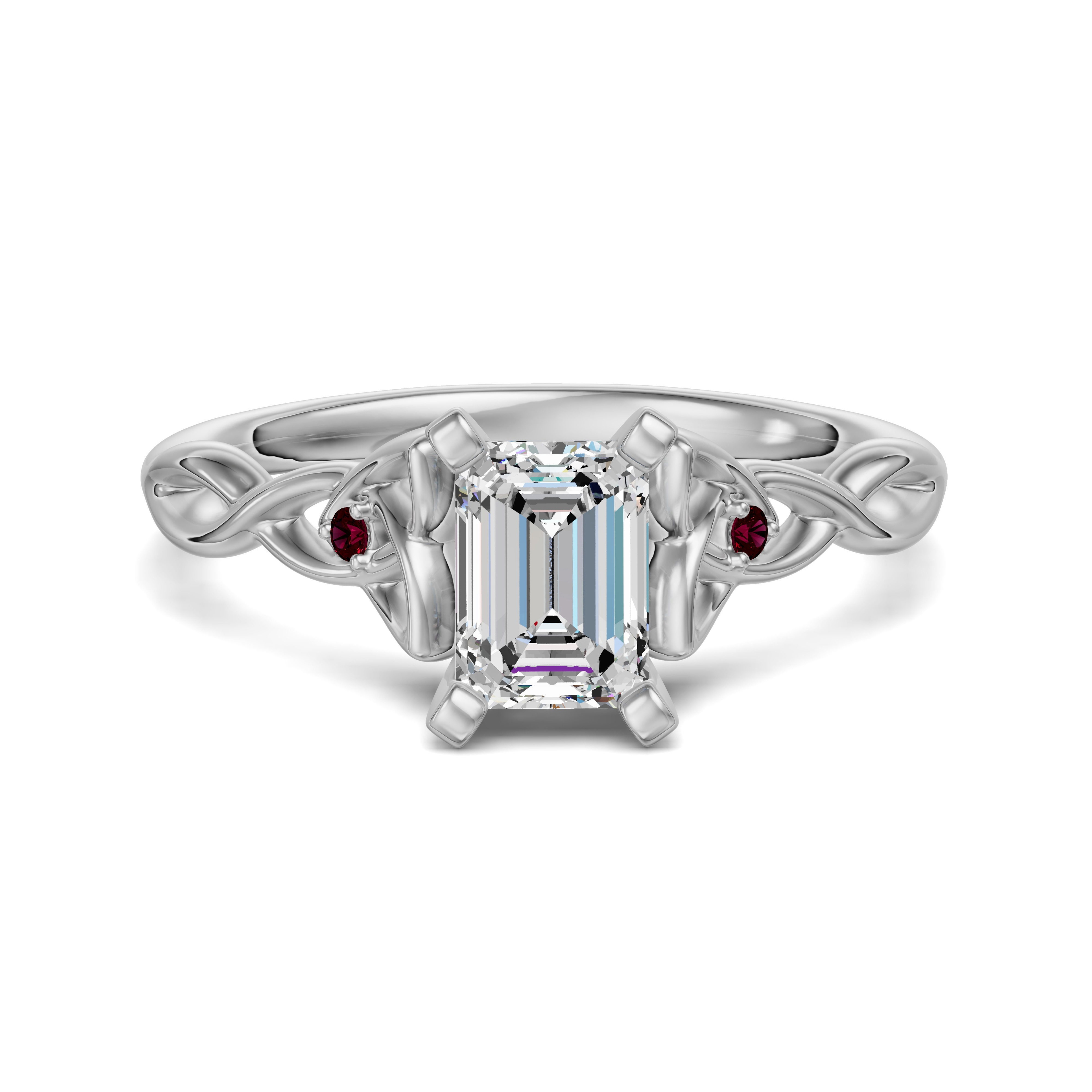 Celtic Knot Szmaragdowy 0.75 ct Pierścionek Zaręczynowy - Rubin - Diament Naturalny 585 Białe Złoto