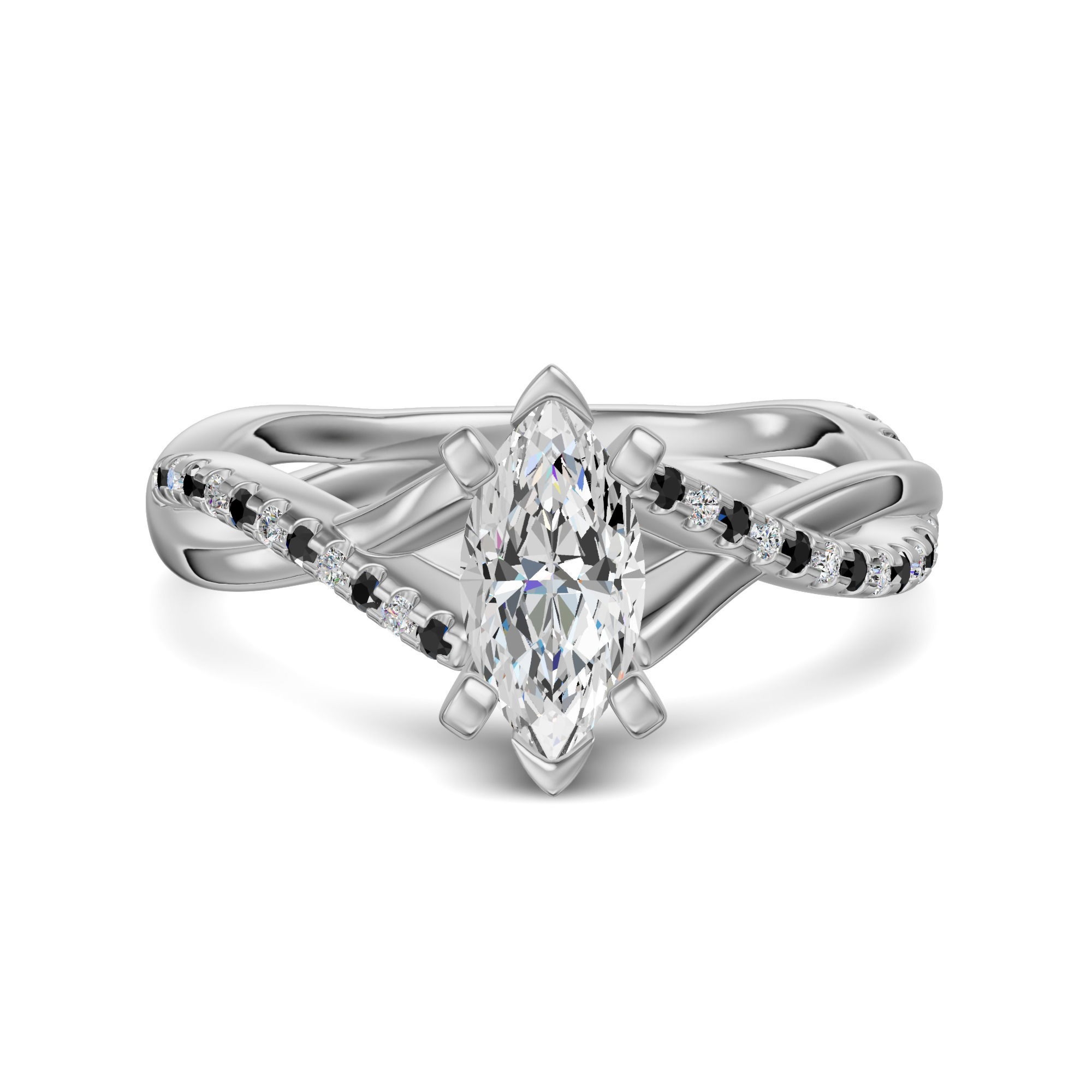 Twisted Accented Markizowy 1.00 ct Pierścionek Zaręczynowy - Midnight - Diament Laboratoryjny 950 Platyna