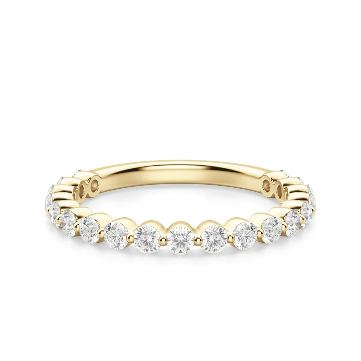 Obrączka Ślubna Half Eternity Shared Prong z Okrągłymi Kamieniami 2.00 mm Laboratoryjny Diament 750 Żółte Złoto (18K)